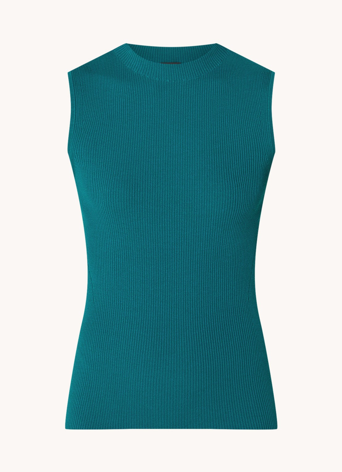 BOSS Feskies ribgebreide top met col - voorkant 3 zeegroen
