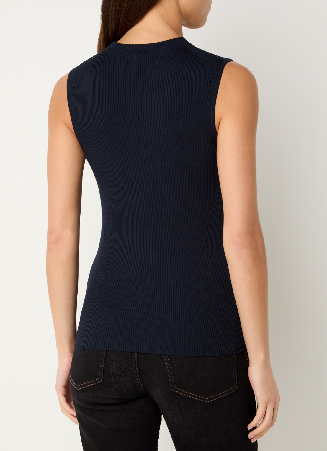 BOSS Feskies ribgebreide top met col - achterkant 4 donkerblauw