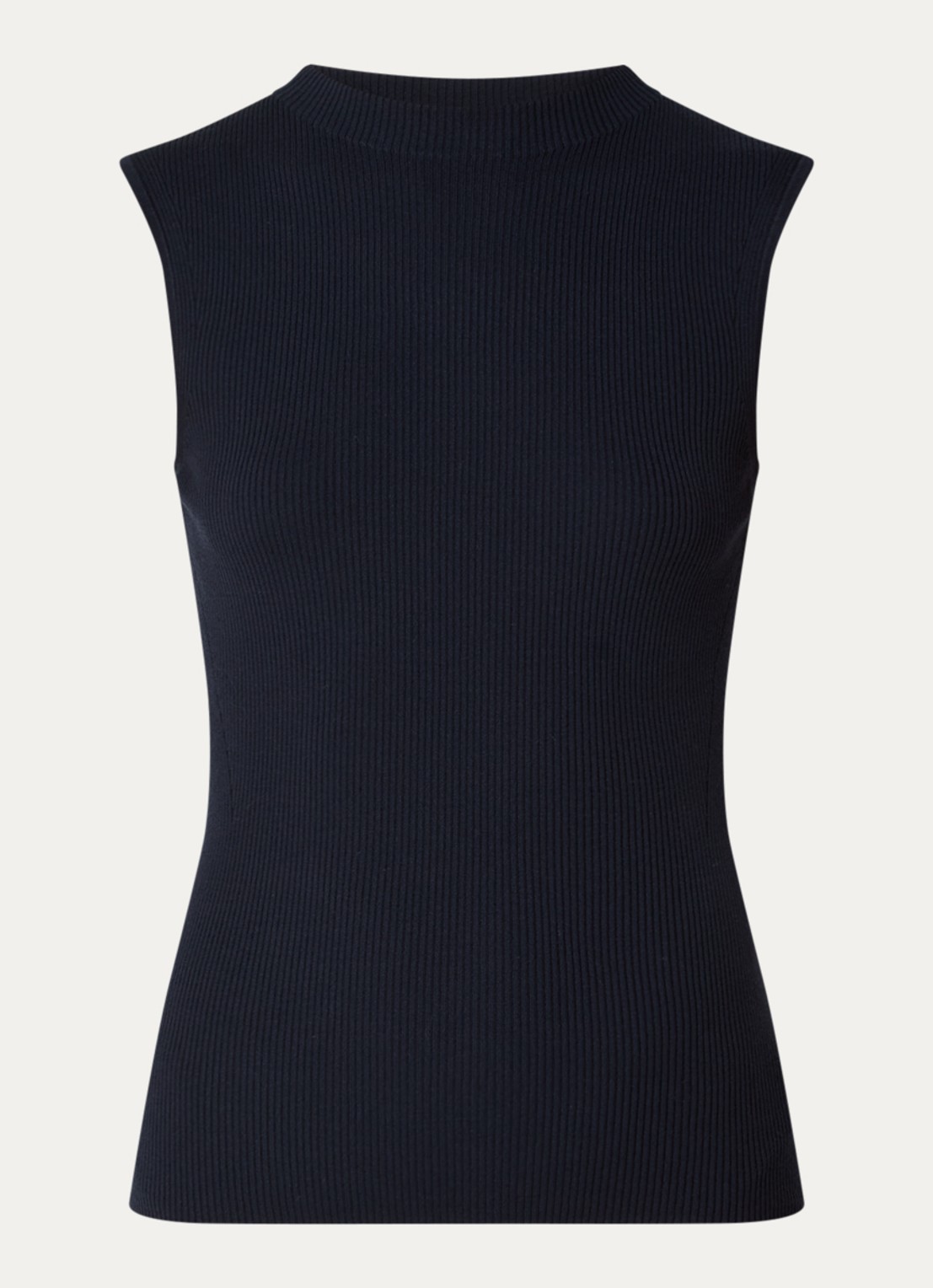 BOSS Feskies ribgebreide top met col - voorkant 2 donkerblauw