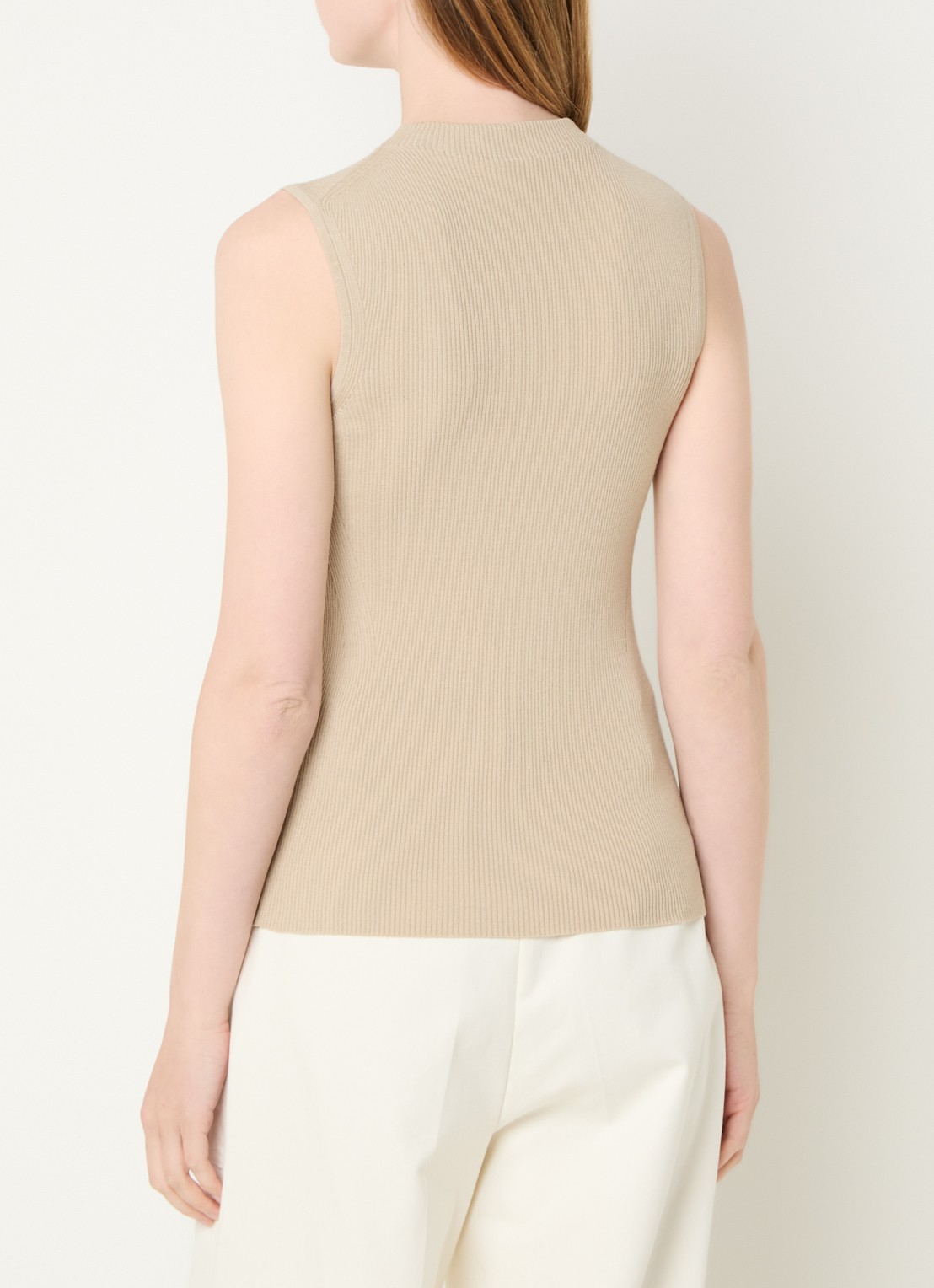BOSS Feskies ribgebreide top met col - achterkant 4 beige