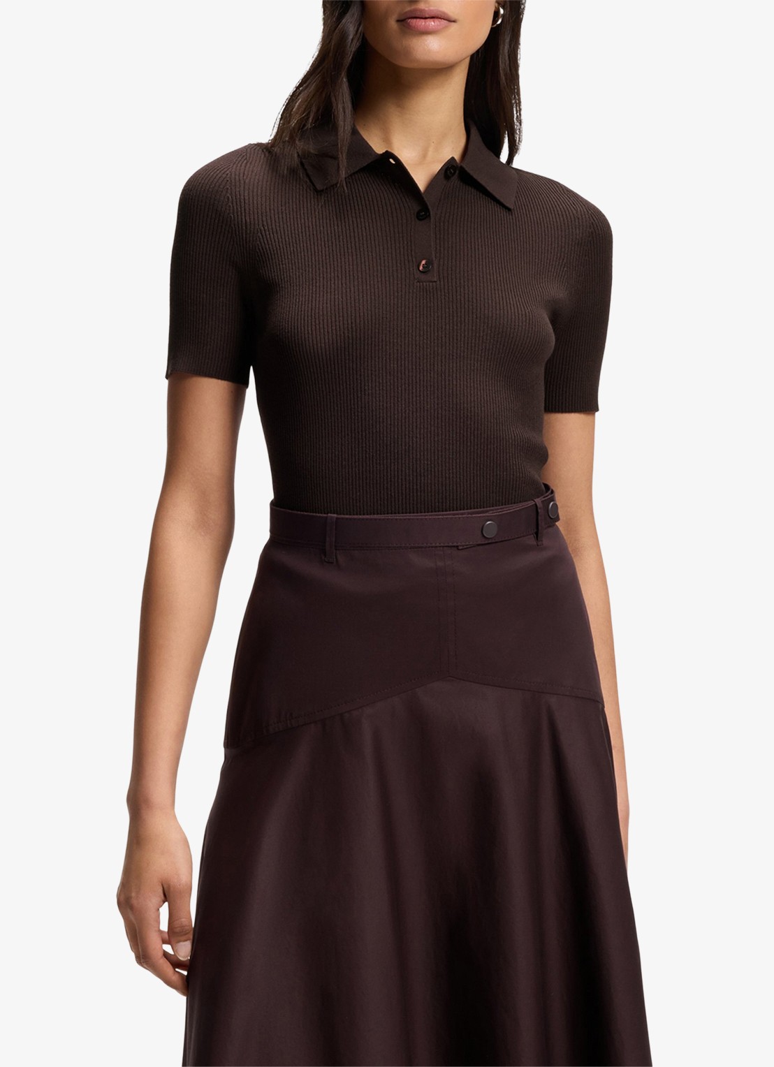 BOSS Feskus ribgebreide polo met logostiksel - detail 4 dark brown-207 / bruin