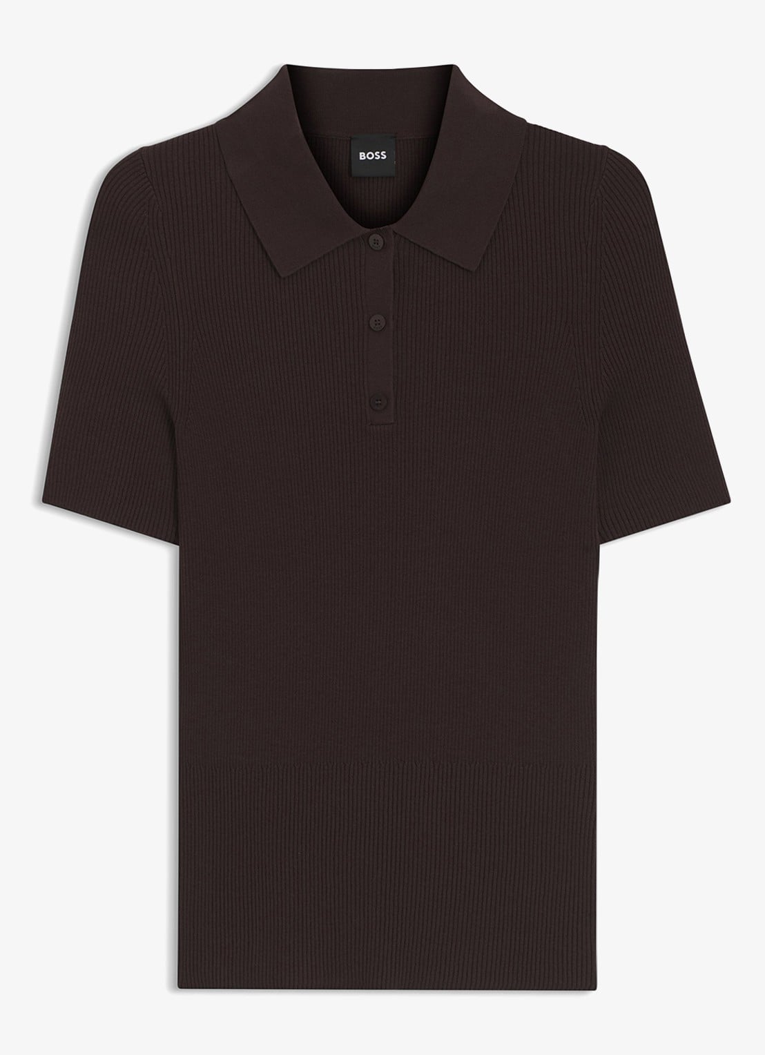 BOSS Feskus ribgebreide polo met logostiksel - voorkant 5 dark brown-207 / bruin