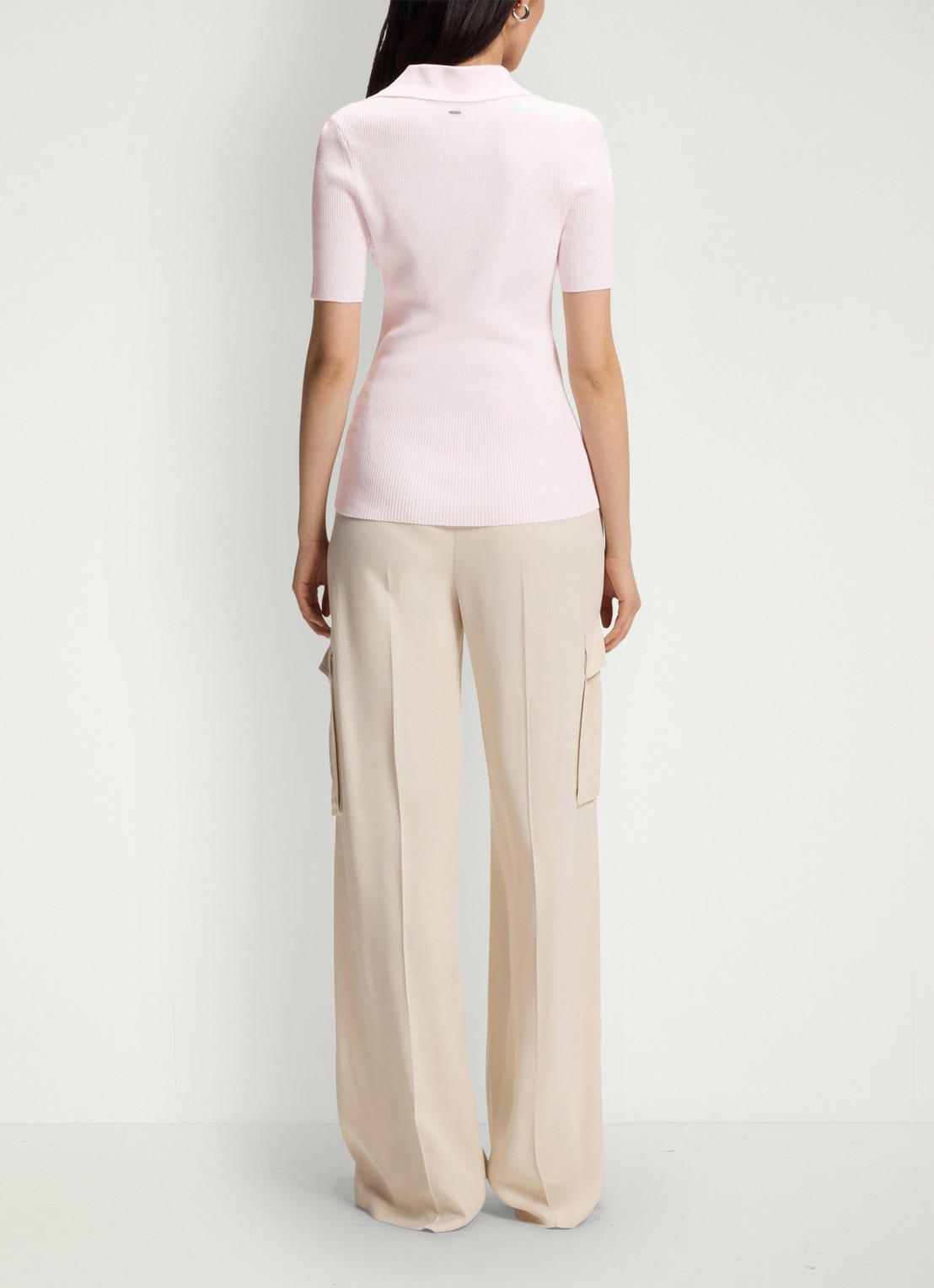 BOSS Feskus ribgebreide polo met logostiksel - achterkant light/pastel pink-680 / roze