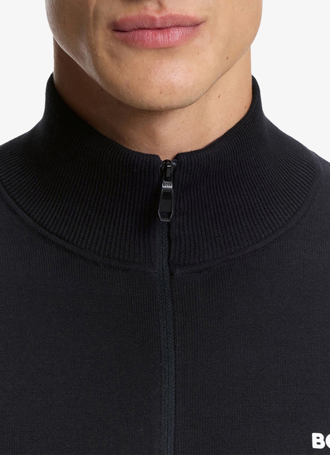 BOSS Fijngebreid vest met logo - detail 5 donkerblauw