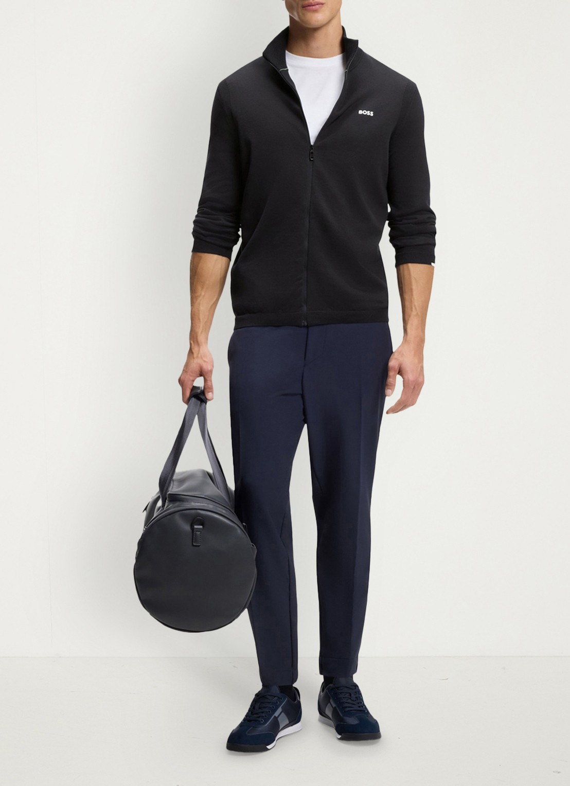 BOSS Fijngebreid vest met logo - voorkant 2 donkerblauw