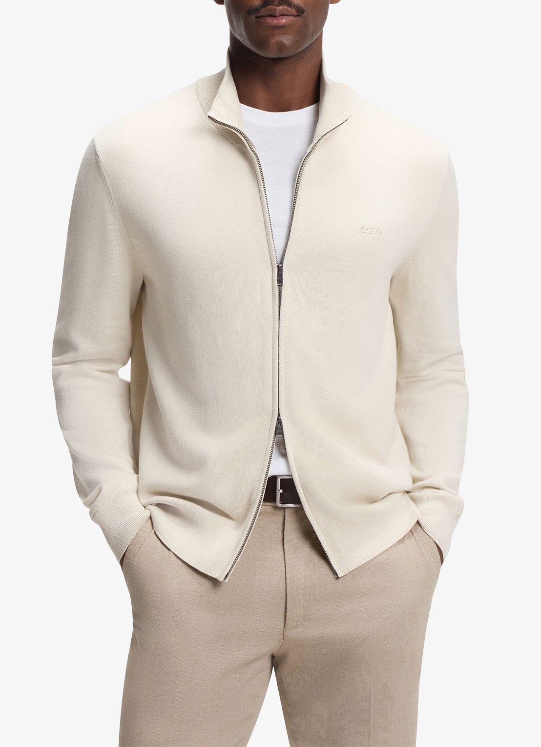 BOSS Fijngebreid vest met logo - detail 2 creme
