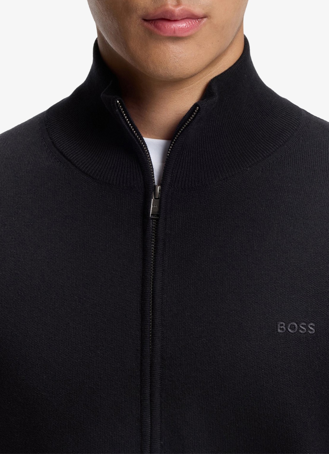 BOSS Fijngebreid vest met logo - detail 5 donkerblauw