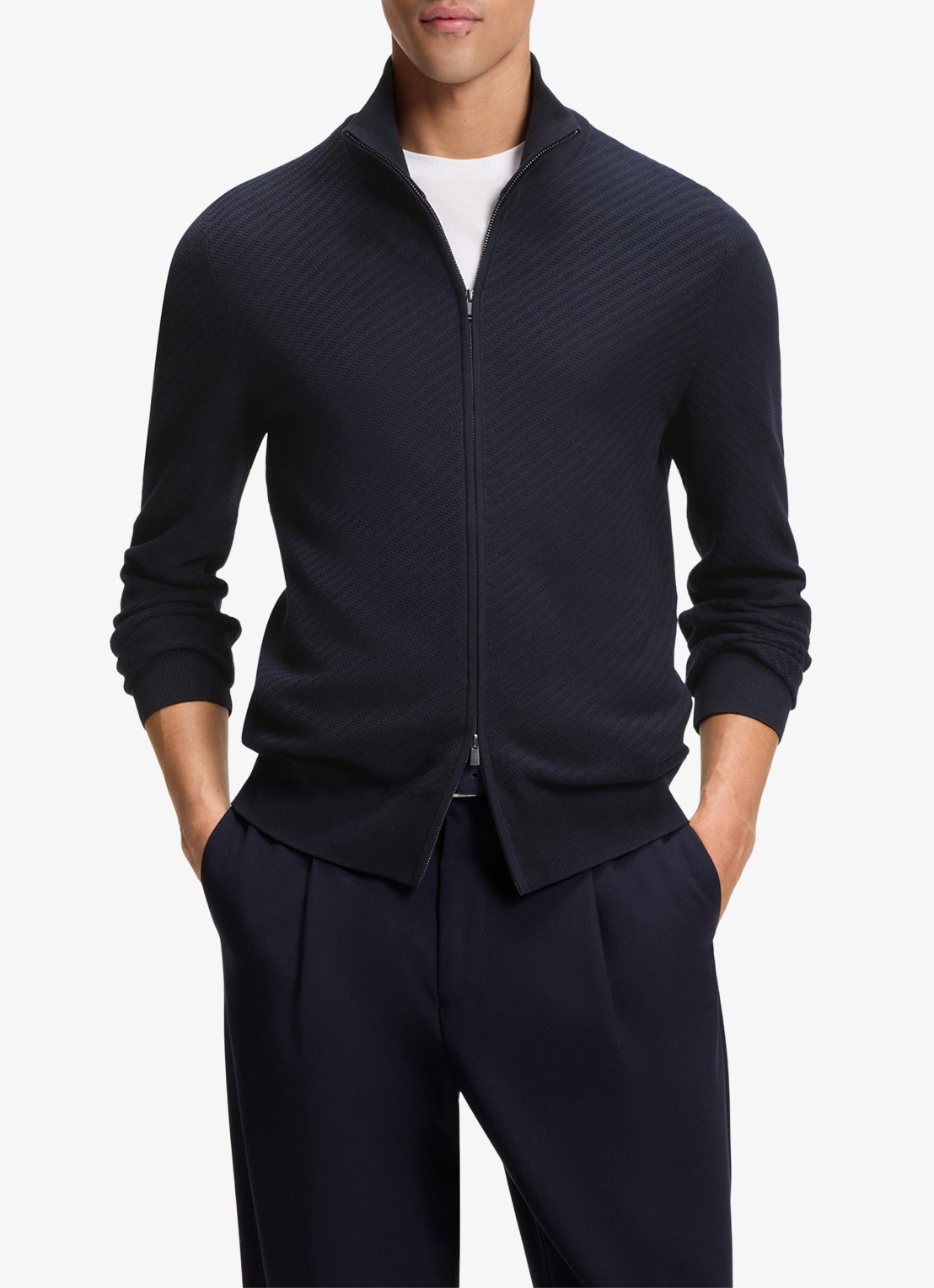 BOSS Fijngebreid vest met structuur - detail 4 donkerblauw