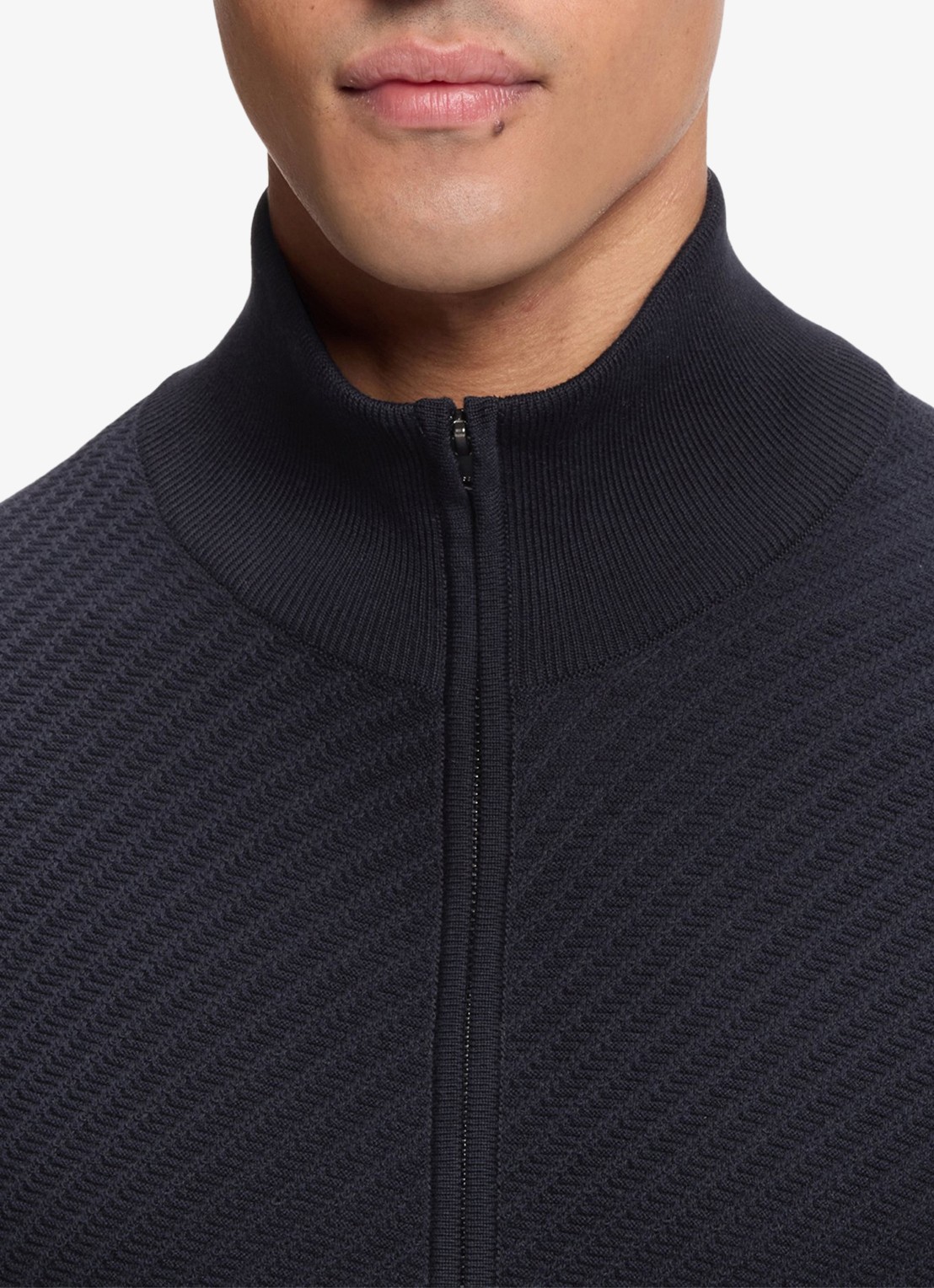 BOSS Fijngebreid vest met structuur - detail 5 donkerblauw