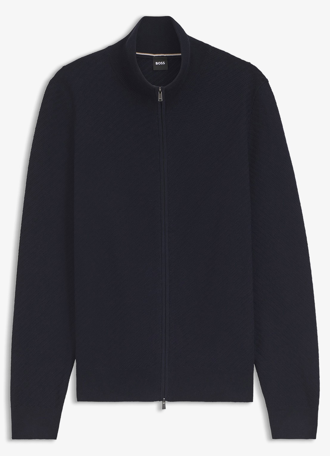 BOSS Fijngebreid vest met structuur - voorkant donkerblauw