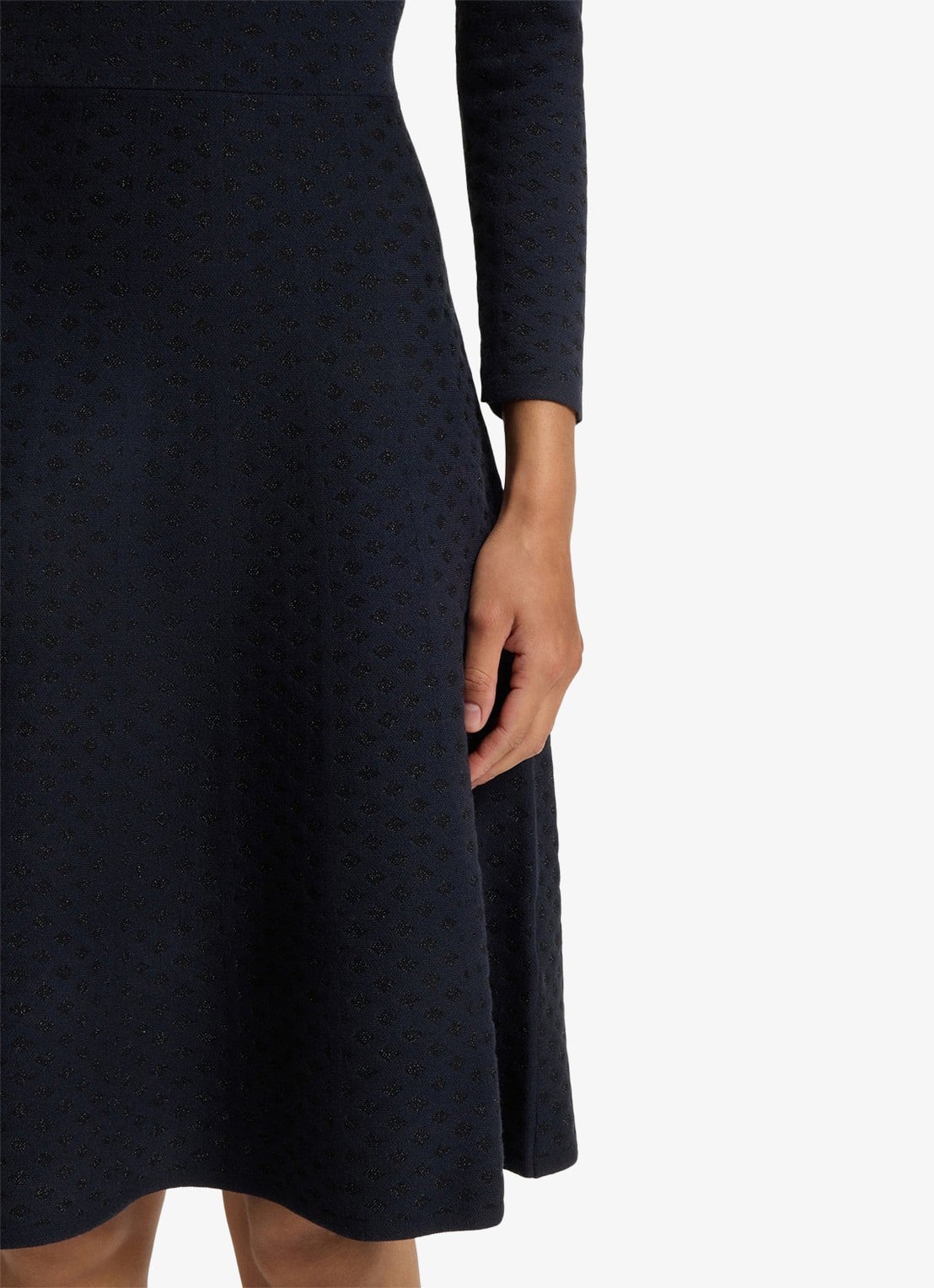 BOSS Fijngebreide midi jurk met print - detail 5 donkerblauw