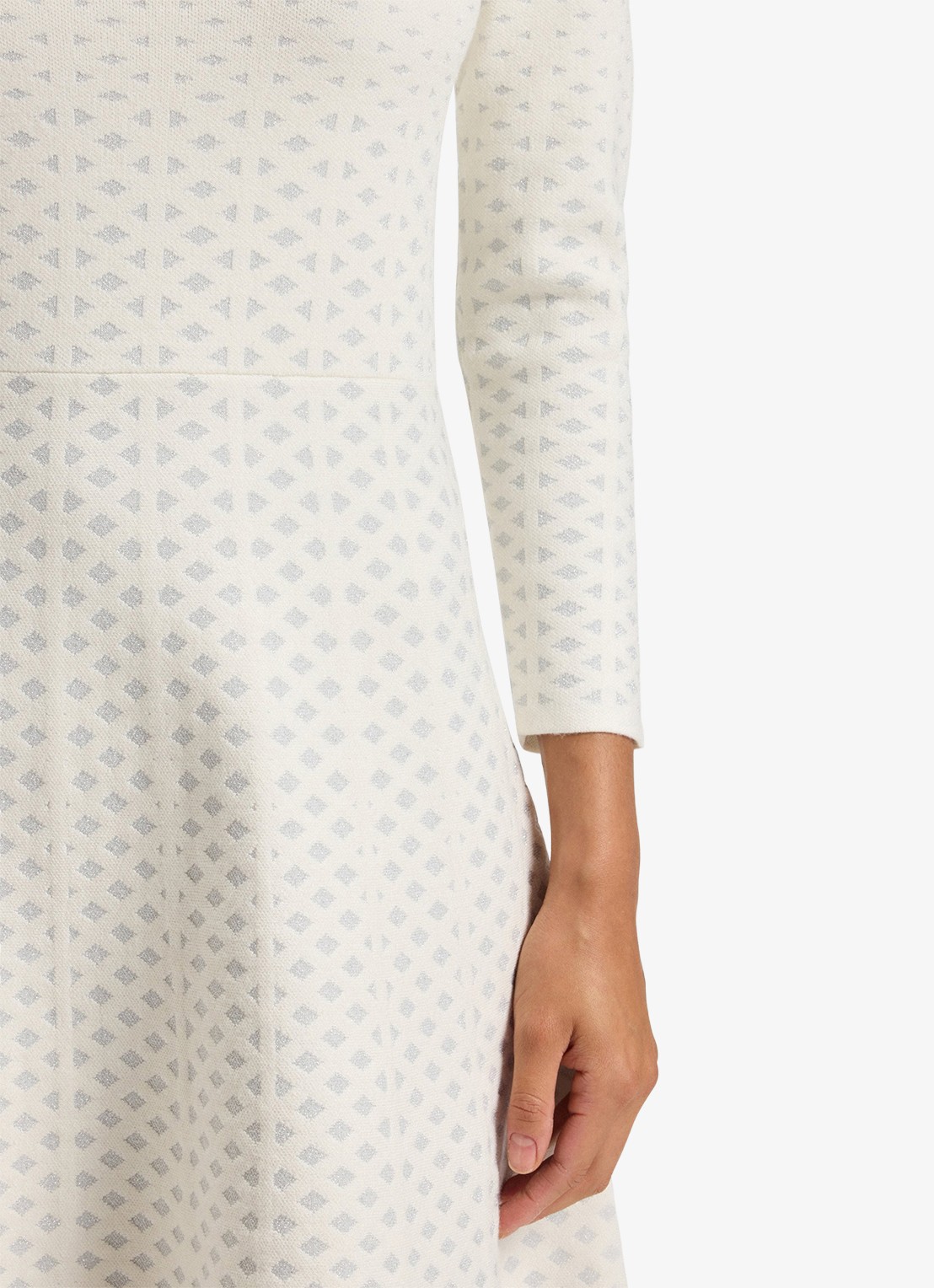 BOSS Fijngebreide midi jurk met print - detail 5 creme