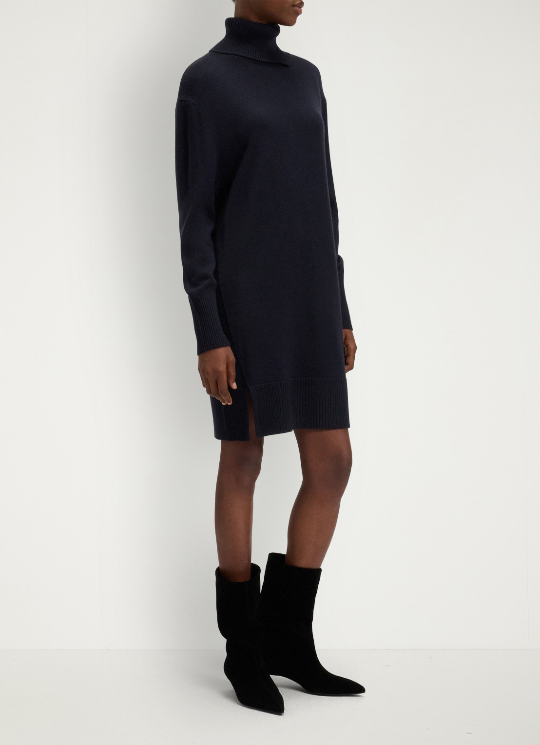 BOSS Fijngebreide mini trui-jurk in scheerwolblend met col - detail 3 donkerblauw