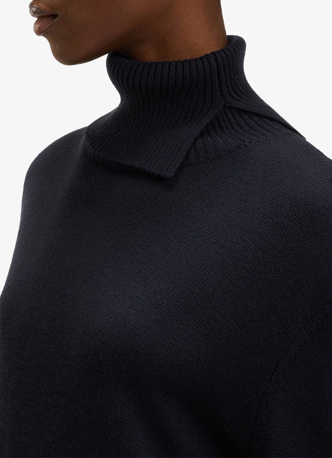 BOSS Fijngebreide mini trui-jurk in scheerwolblend met col - detail 4 donkerblauw