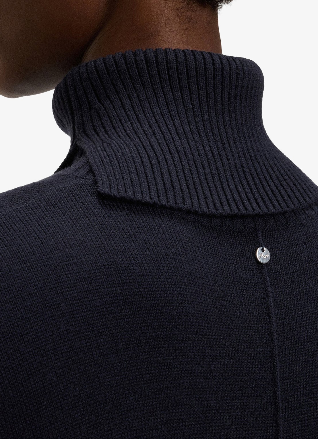 BOSS Fijngebreide mini trui-jurk in scheerwolblend met col - detail 5 donkerblauw
