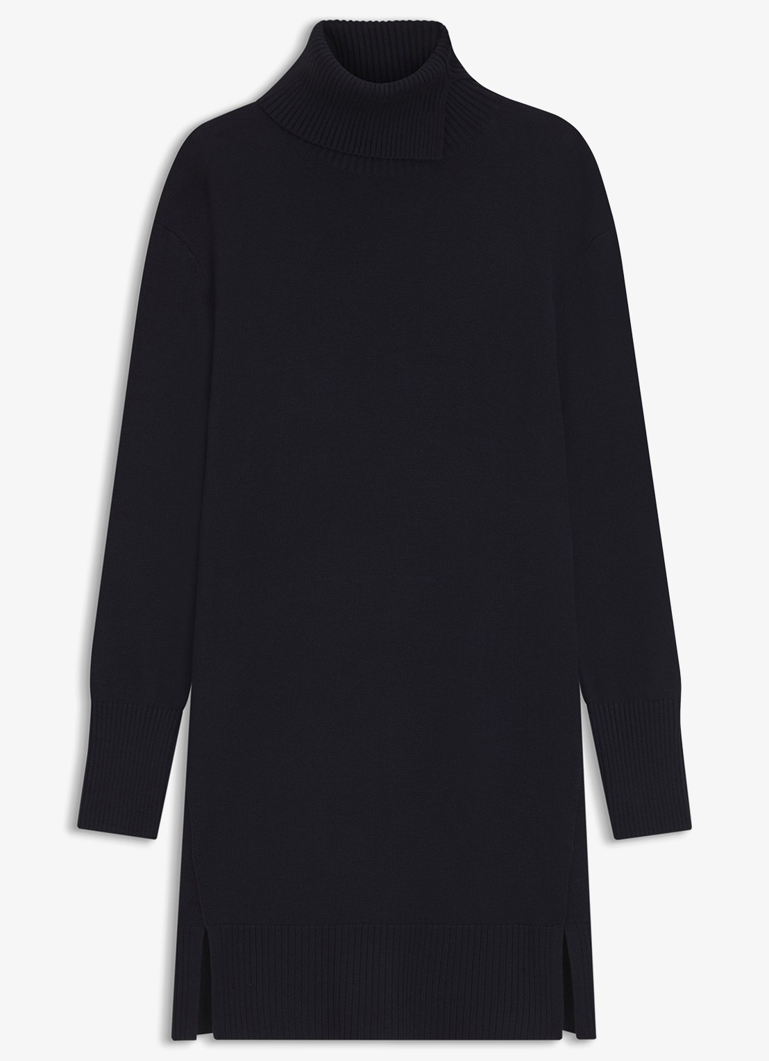 BOSS Fijngebreide mini trui-jurk in scheerwolblend met col - voorkant donkerblauw
