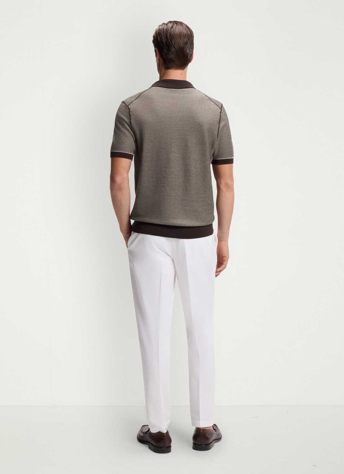 BOSS Fijngebreide polo met polokraag - achterkant 3 dark brown-207 / bruin