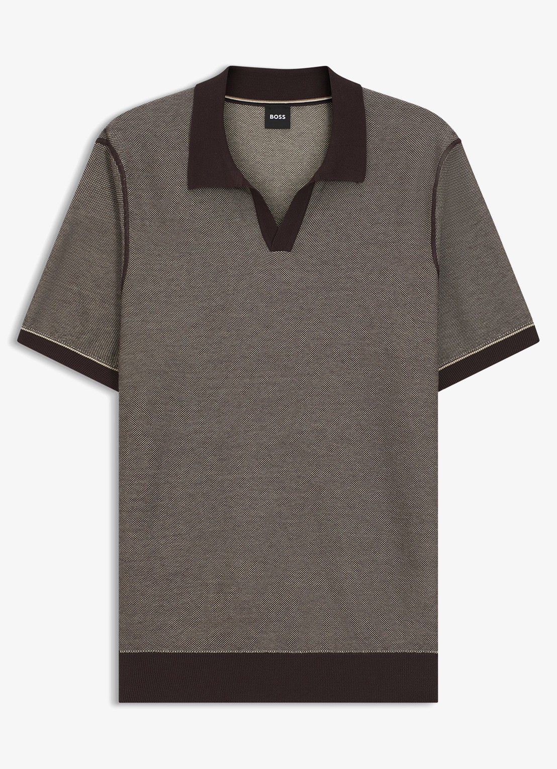 BOSS Fijngebreide polo met polokraag - voorkant dark brown-207 / bruin