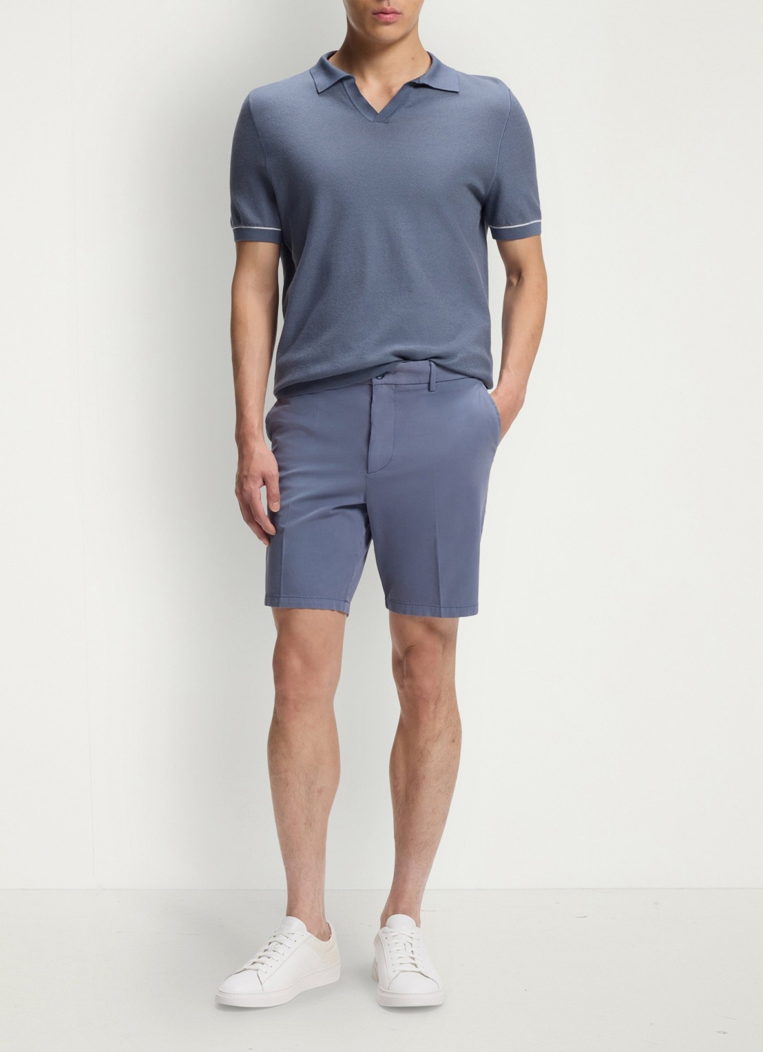 BOSS Fijngebreide polo met polokraag - voorkant 4 open blue-466 / blauw