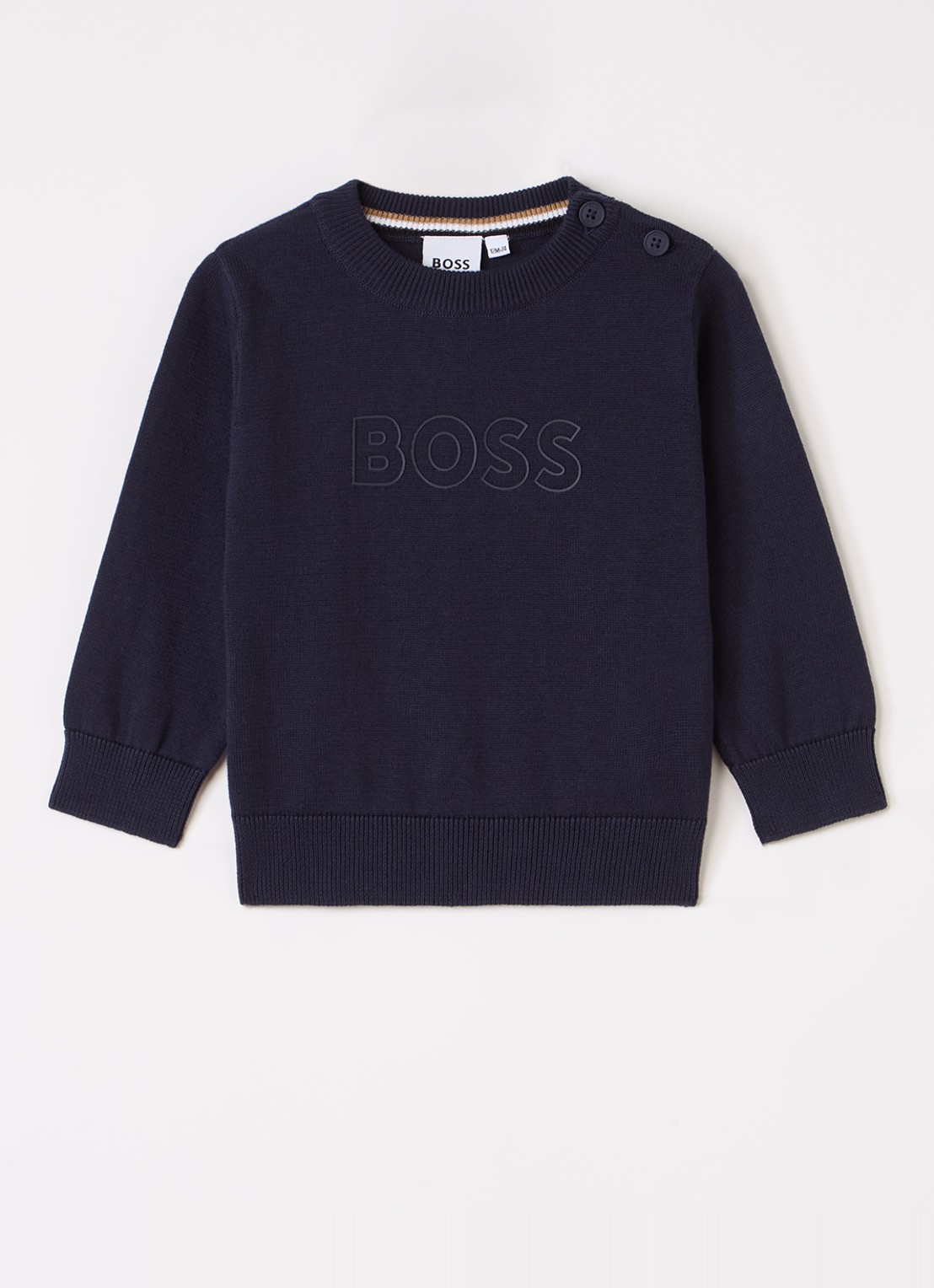 BOSS Fijngebreide pullover met logo - voorkant donkerblauw