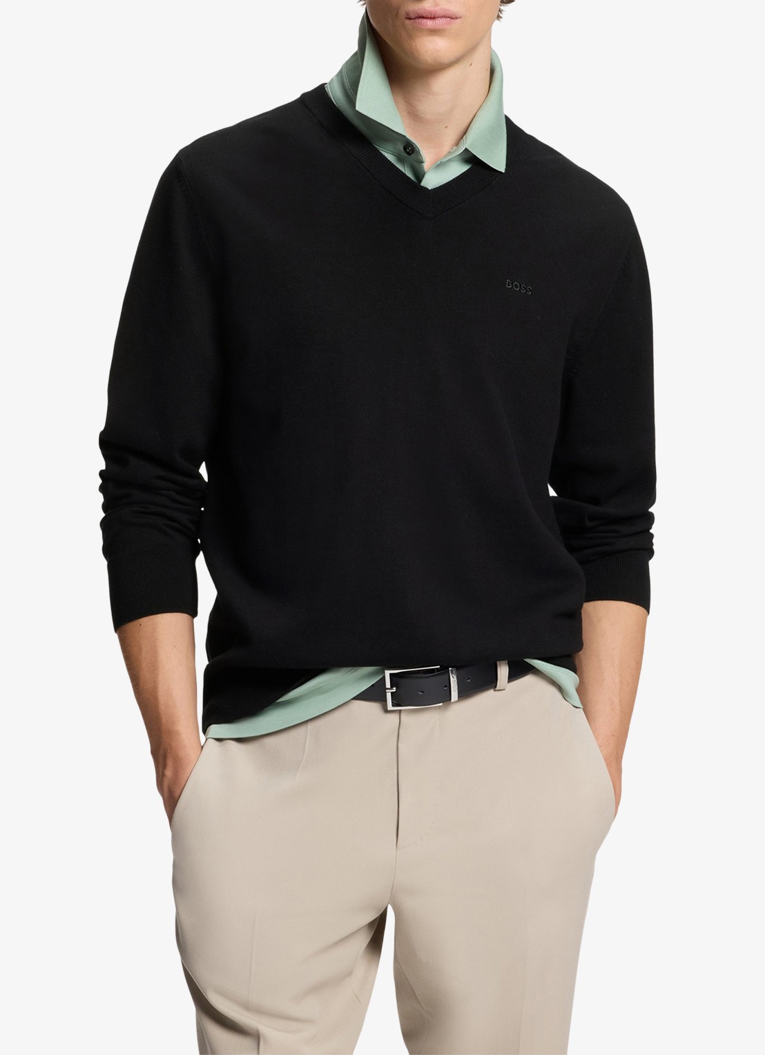 BOSS Fijngebreide pullover met logo - detail black-001 / zwart