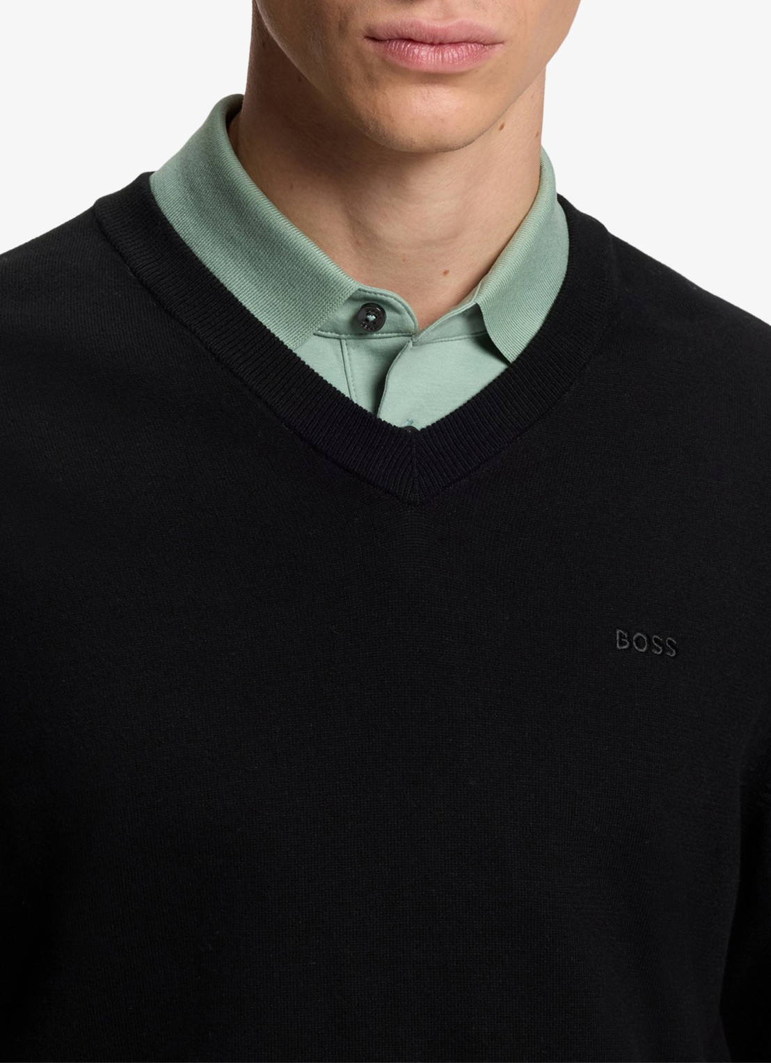 BOSS Fijngebreide pullover met logo - detail 2 black-001 / zwart