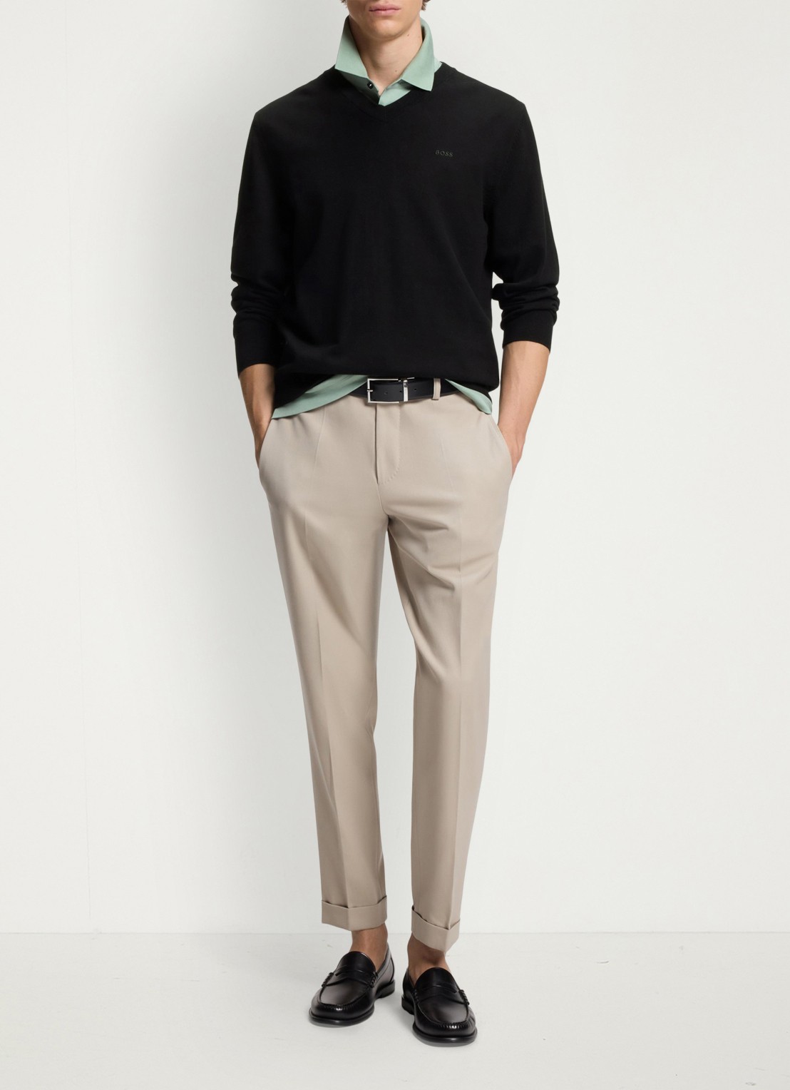 BOSS Fijngebreide pullover met logo - voorkant 4 black-001 / zwart