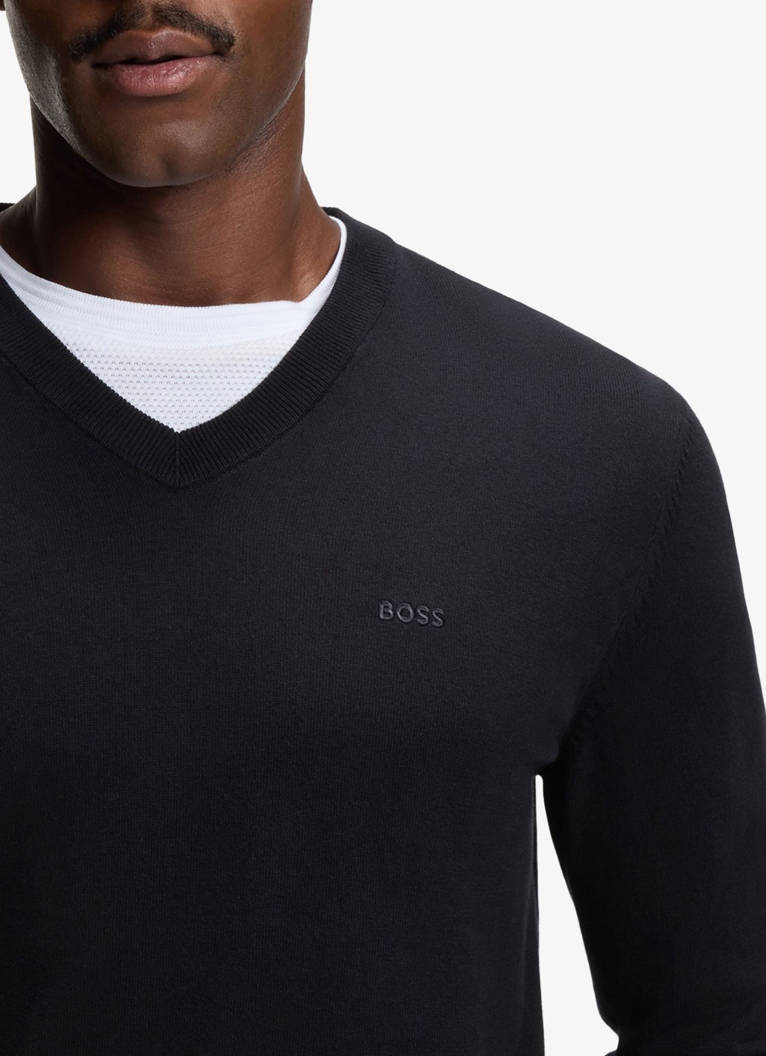 BOSS Fijngebreide pullover met logo - detail 5 dark blue-404 / blauw
