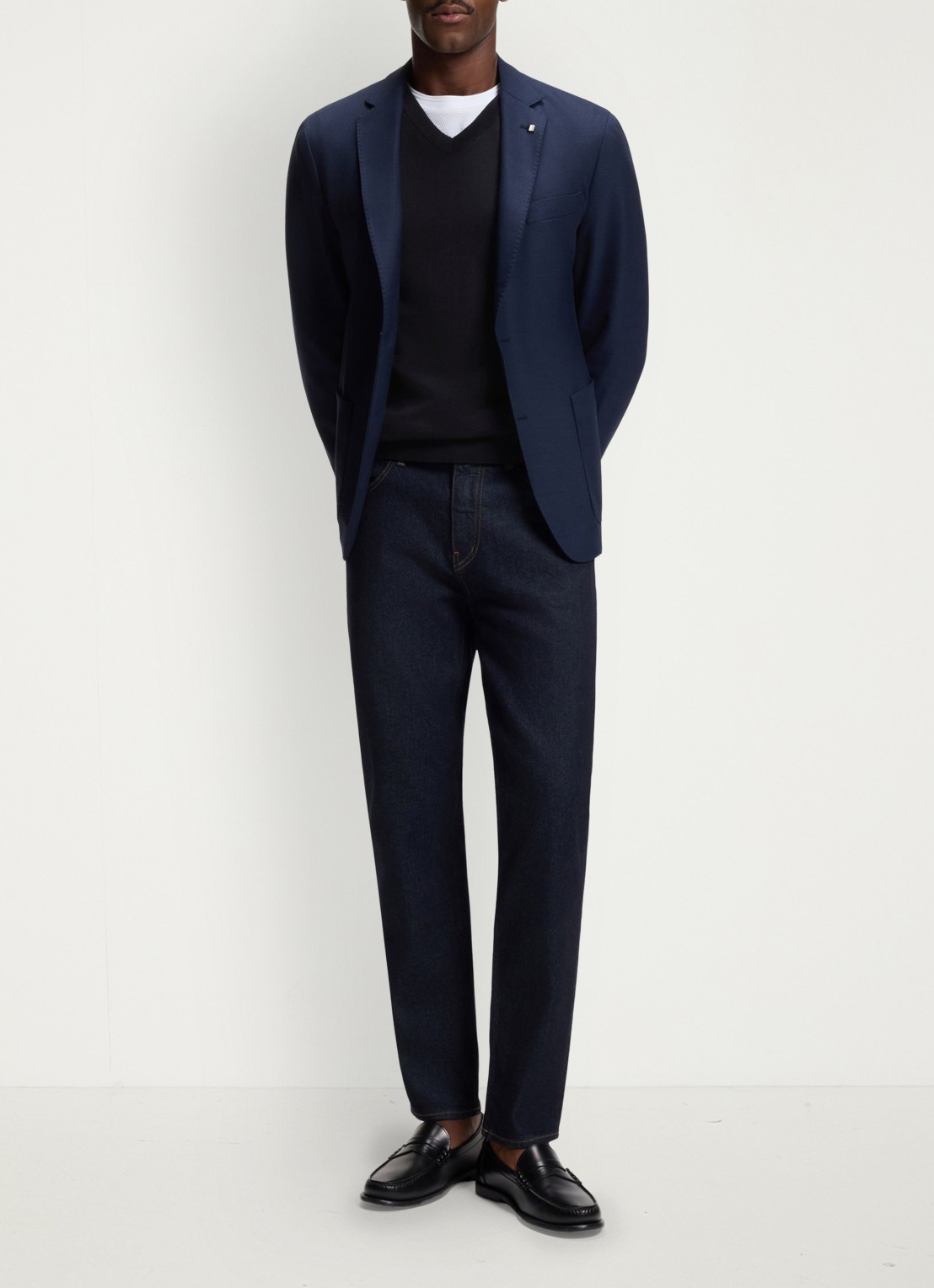 BOSS Fijngebreide pullover met logo - voorkant 3 dark blue-404 / blauw