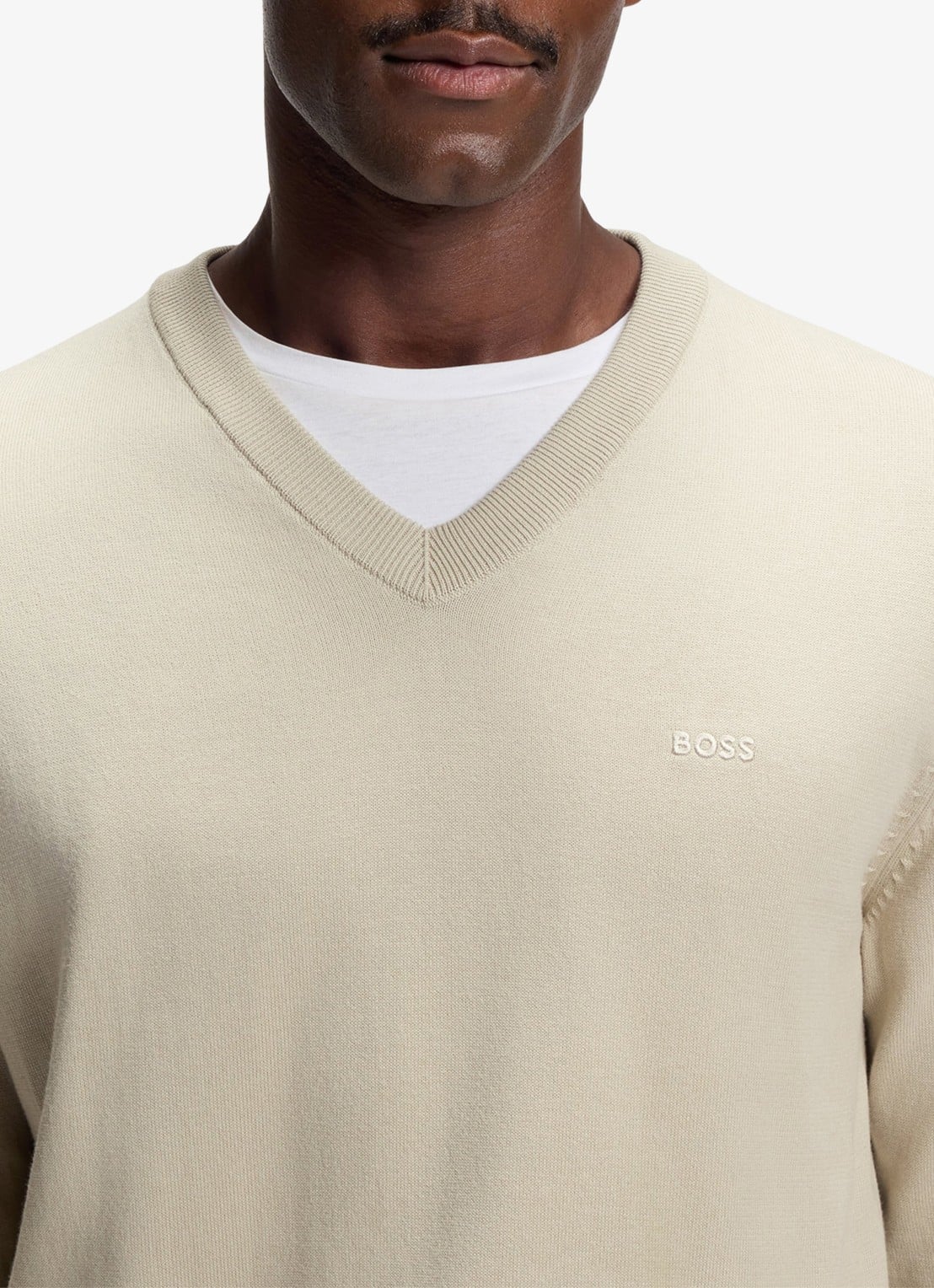 BOSS Fijngebreide pullover met logo - detail 5 beige