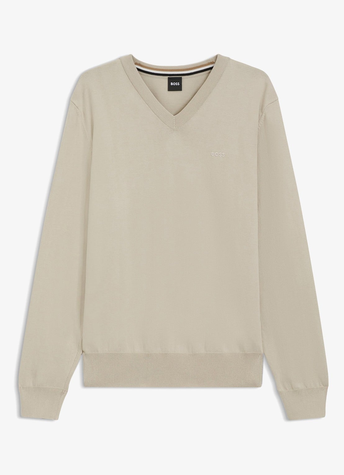 BOSS Fijngebreide pullover met logo - voorkant beige