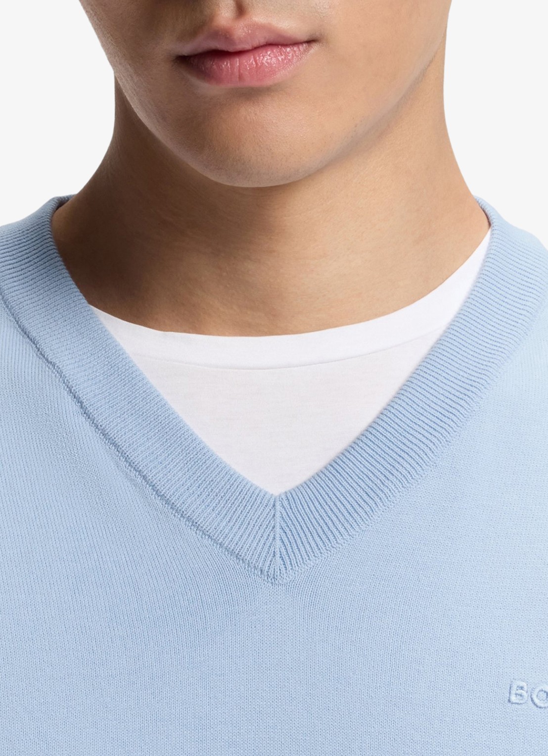 BOSS Fijngebreide pullover met logo - detail 2 lichtblauw