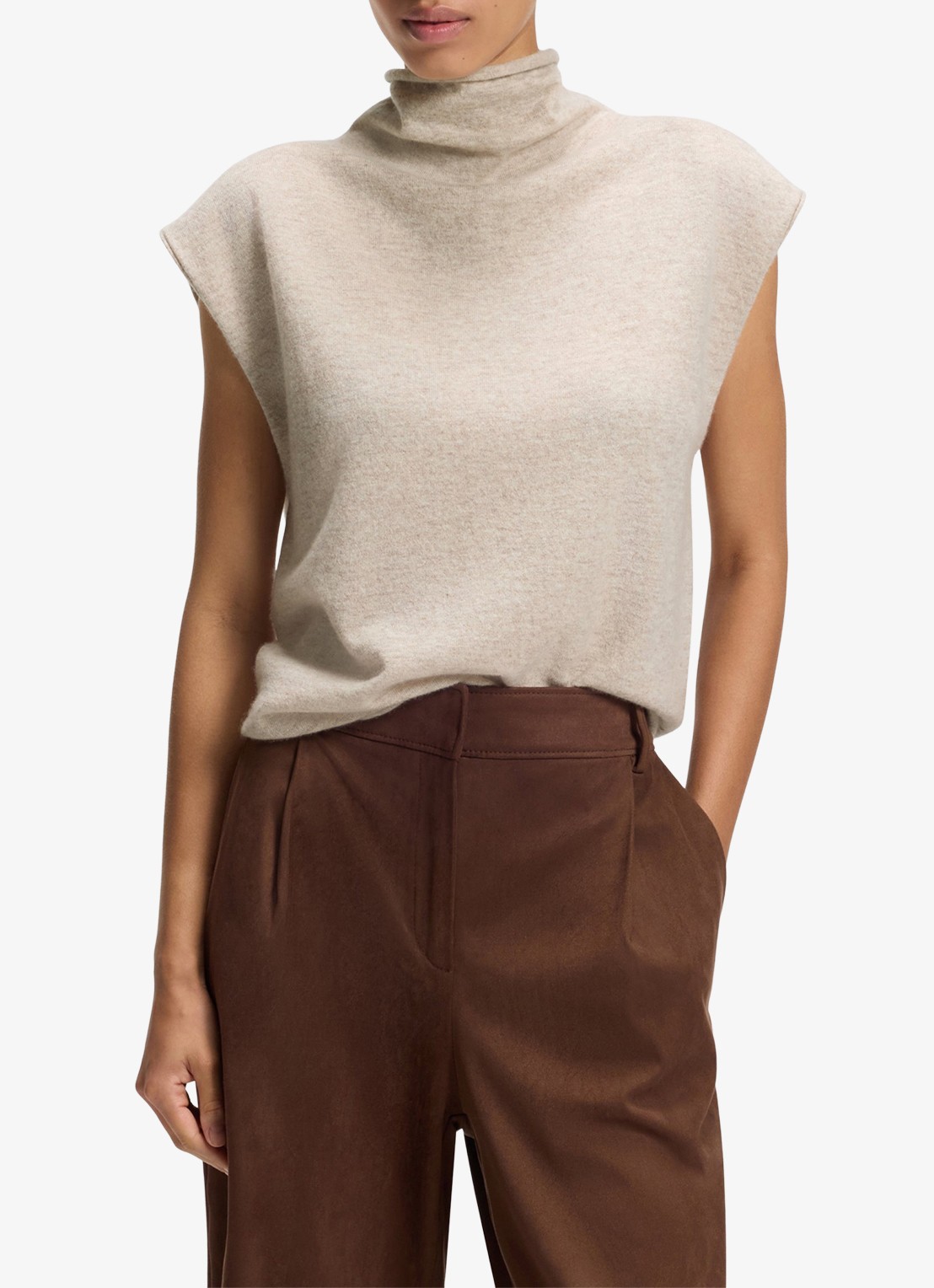 BOSS Fijngebreide spencer met gemêleerd dessin - detail 2 dark beige-256 / beige