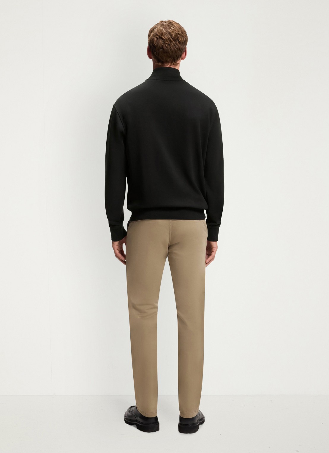 BOSS Fijngebreide sweater met halve rits - achterkant zwart