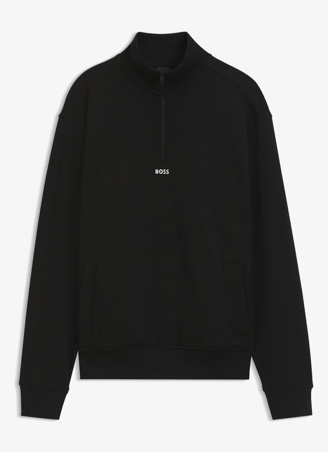 BOSS Fijngebreide sweater met halve rits - voorkant 2 zwart