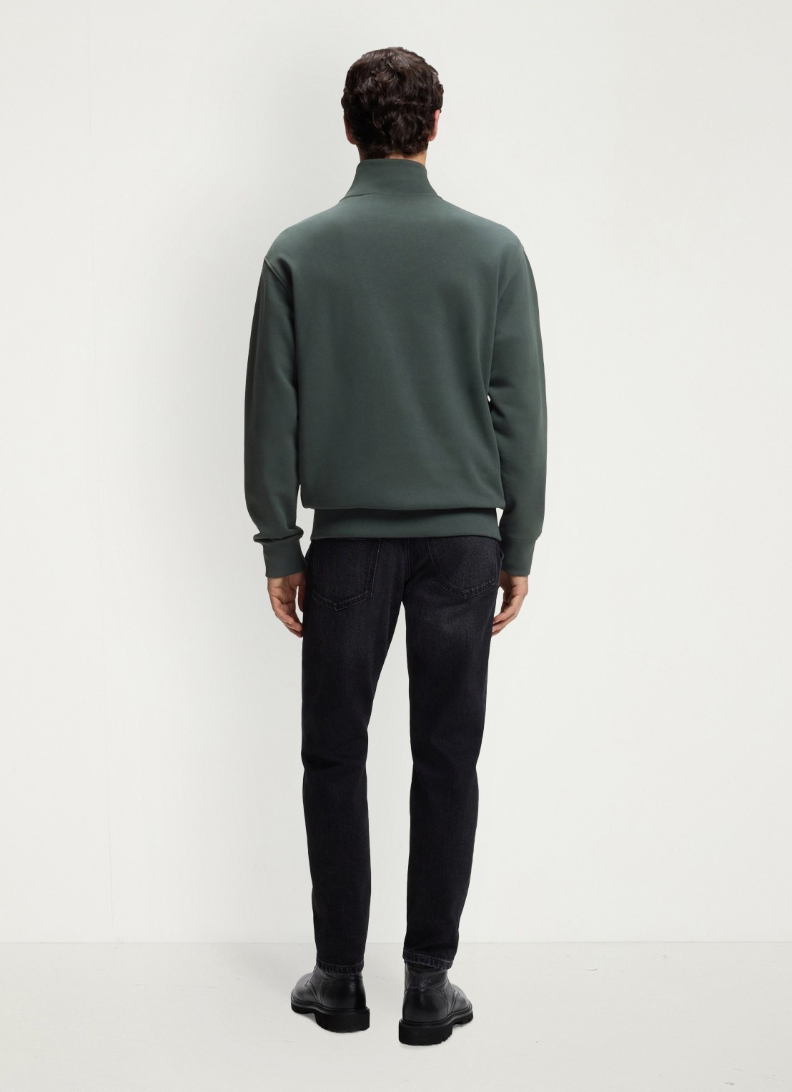 BOSS Fijngebreide sweater met halve rits - achterkant donkergroen