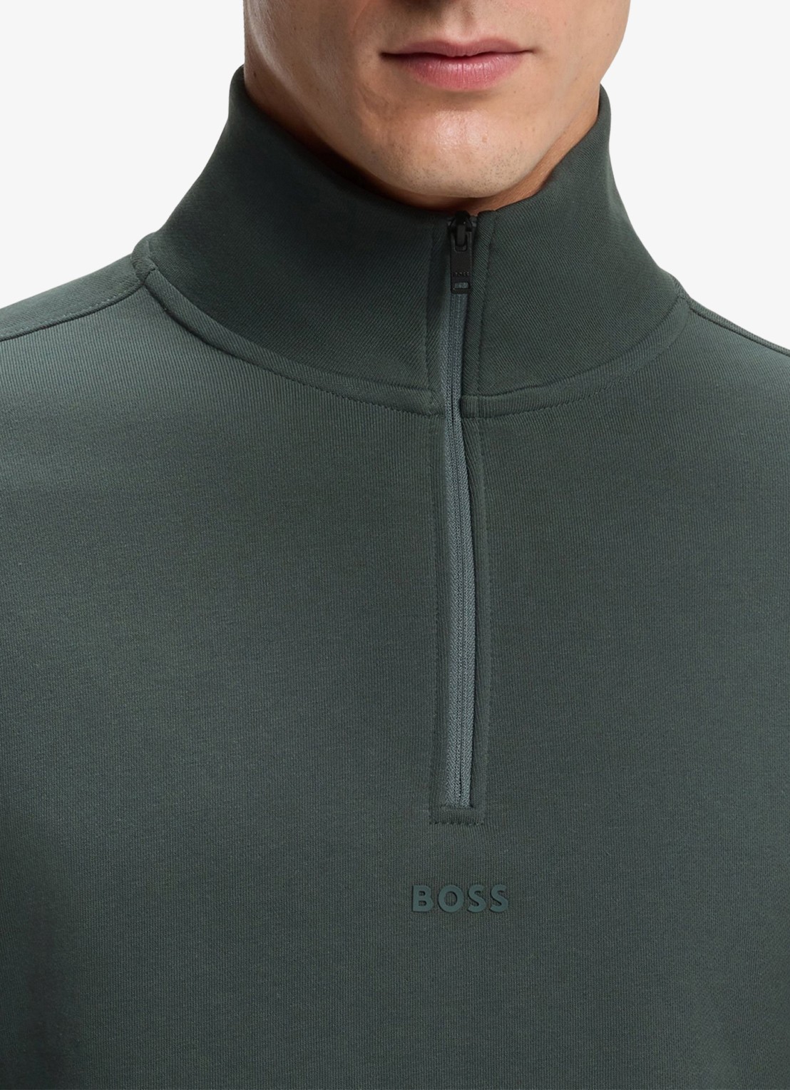 BOSS Fijngebreide sweater met halve rits - detail 5 donkergroen
