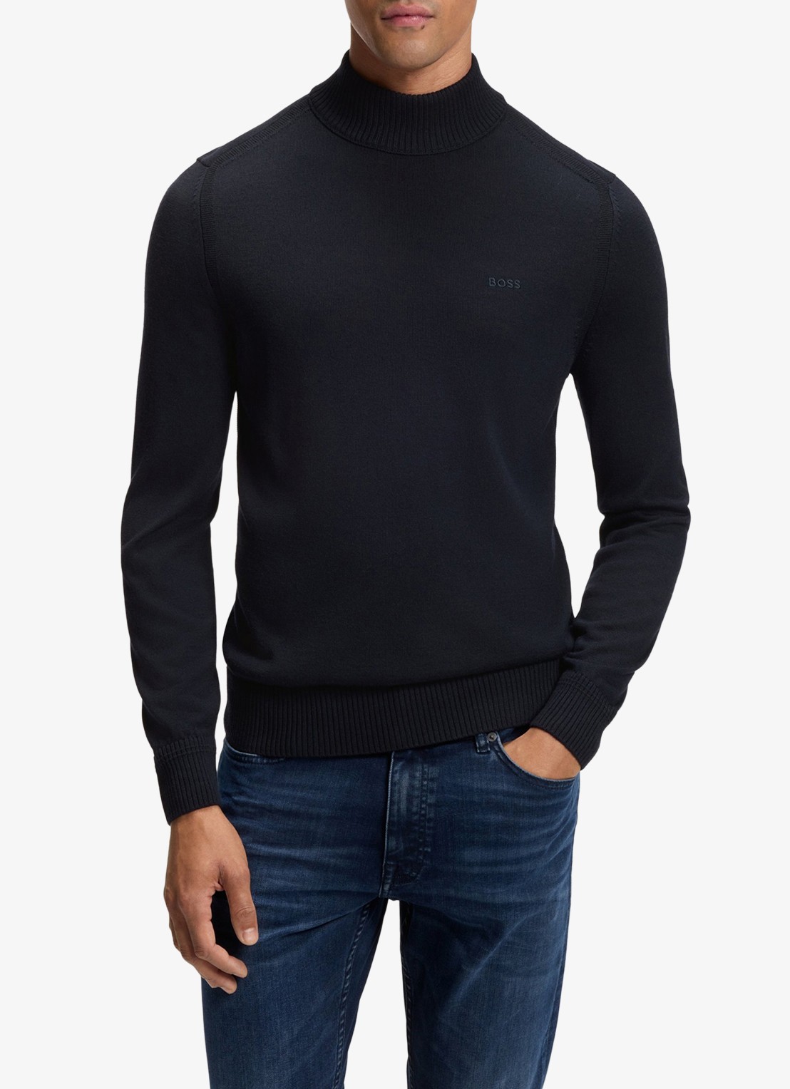 BOSS Fijngebreide trui met col - detail blauw