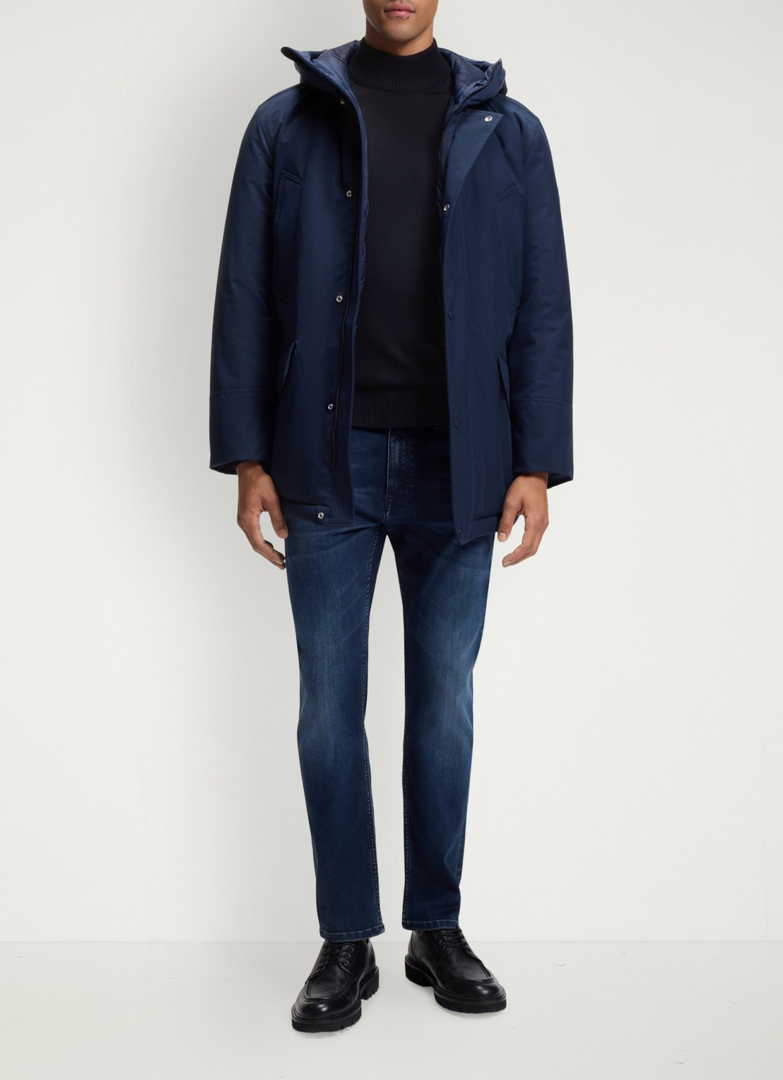 BOSS Fijngebreide trui met col - voorkant 5 blauw
