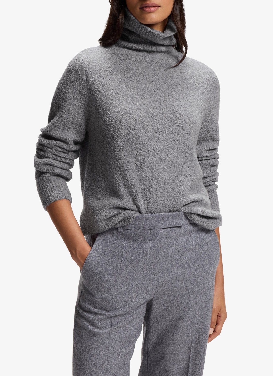 BOSS Fijngebreide trui met col - detail 2 open grey-081 / grijs