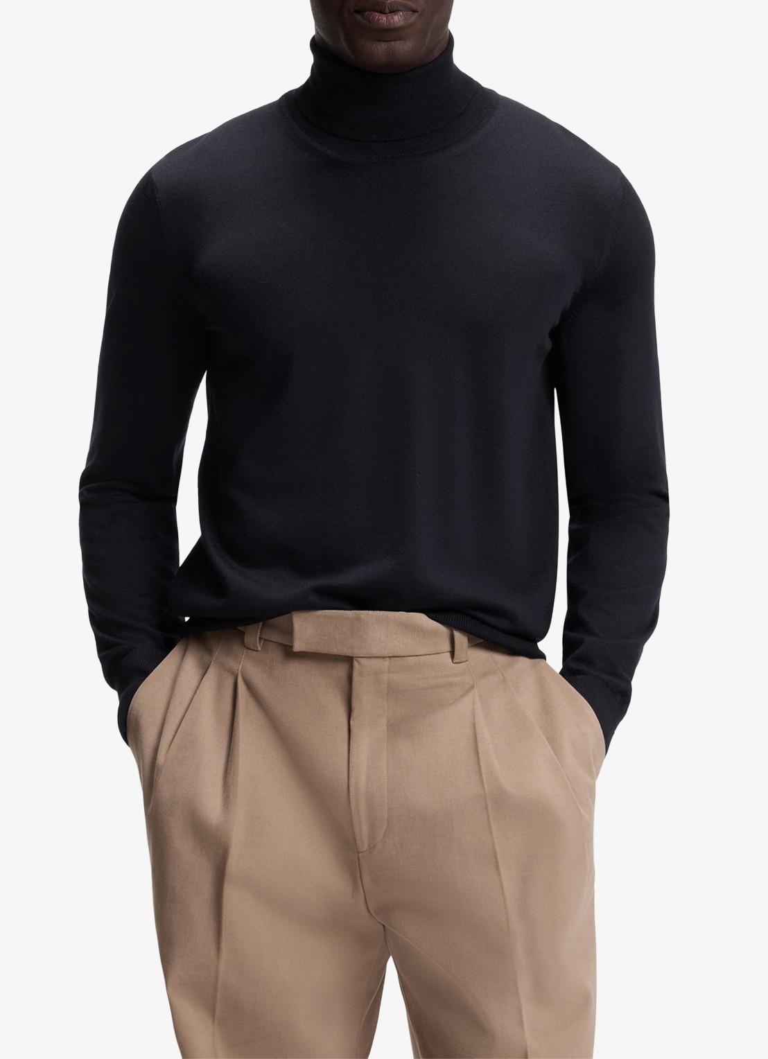 BOSS Fijngebreide trui met col - detail blauw