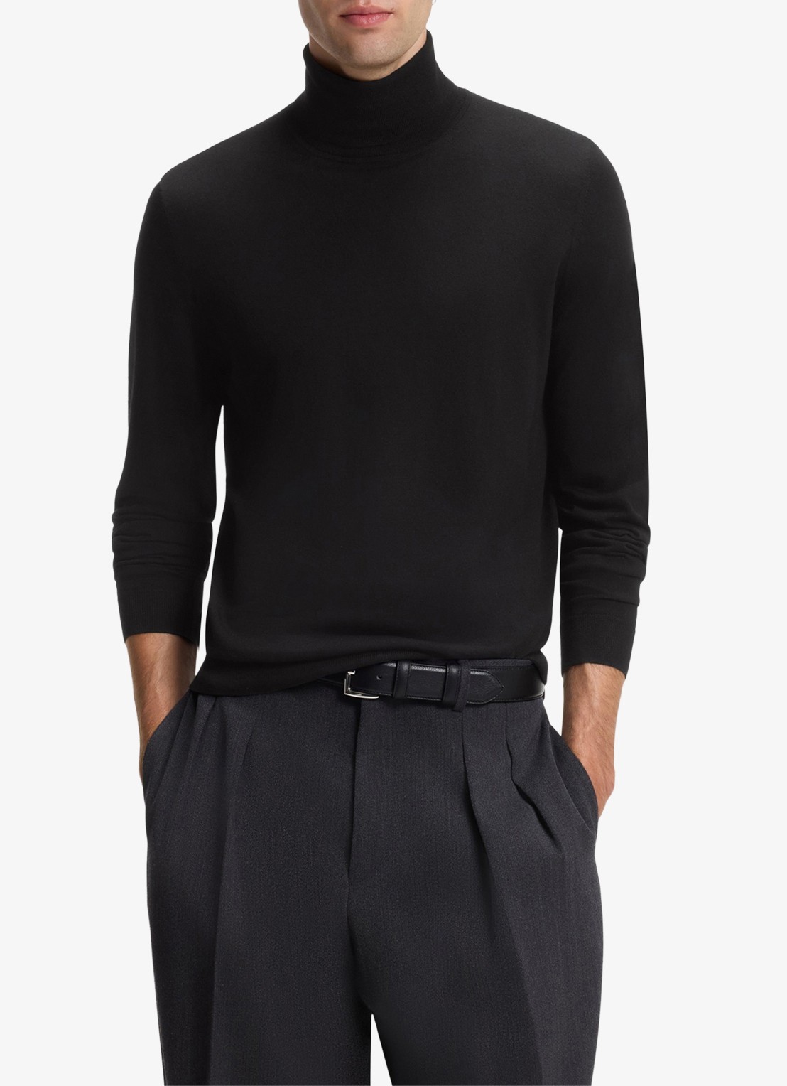 BOSS Fijngebreide trui met col - detail black-007 / zwart