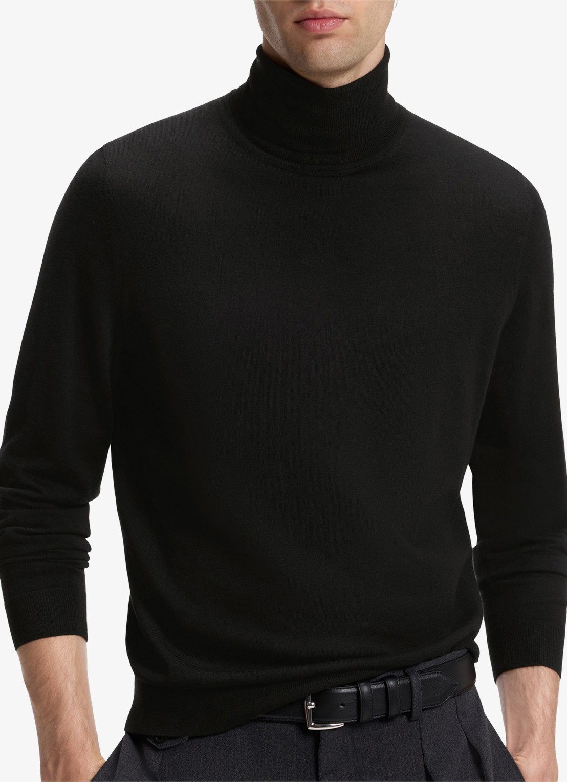 BOSS Fijngebreide trui met col - detail 2 black-007 / zwart