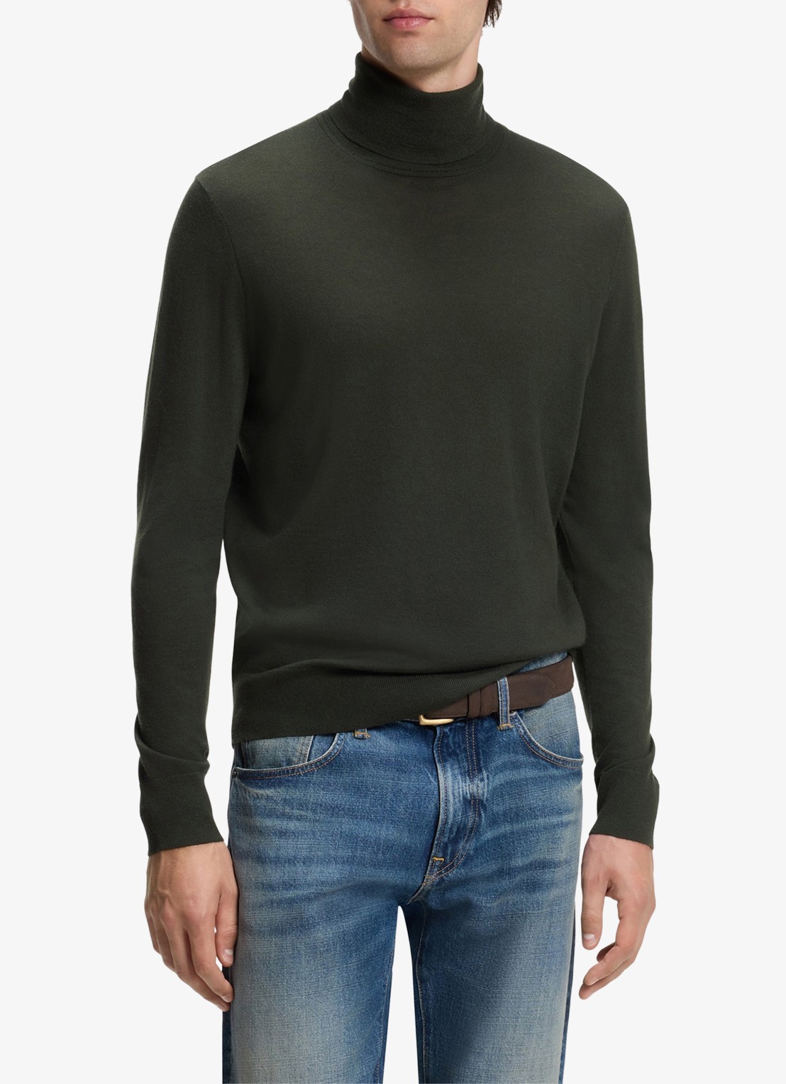 BOSS Fijngebreide trui met col - detail open green-383 / groen