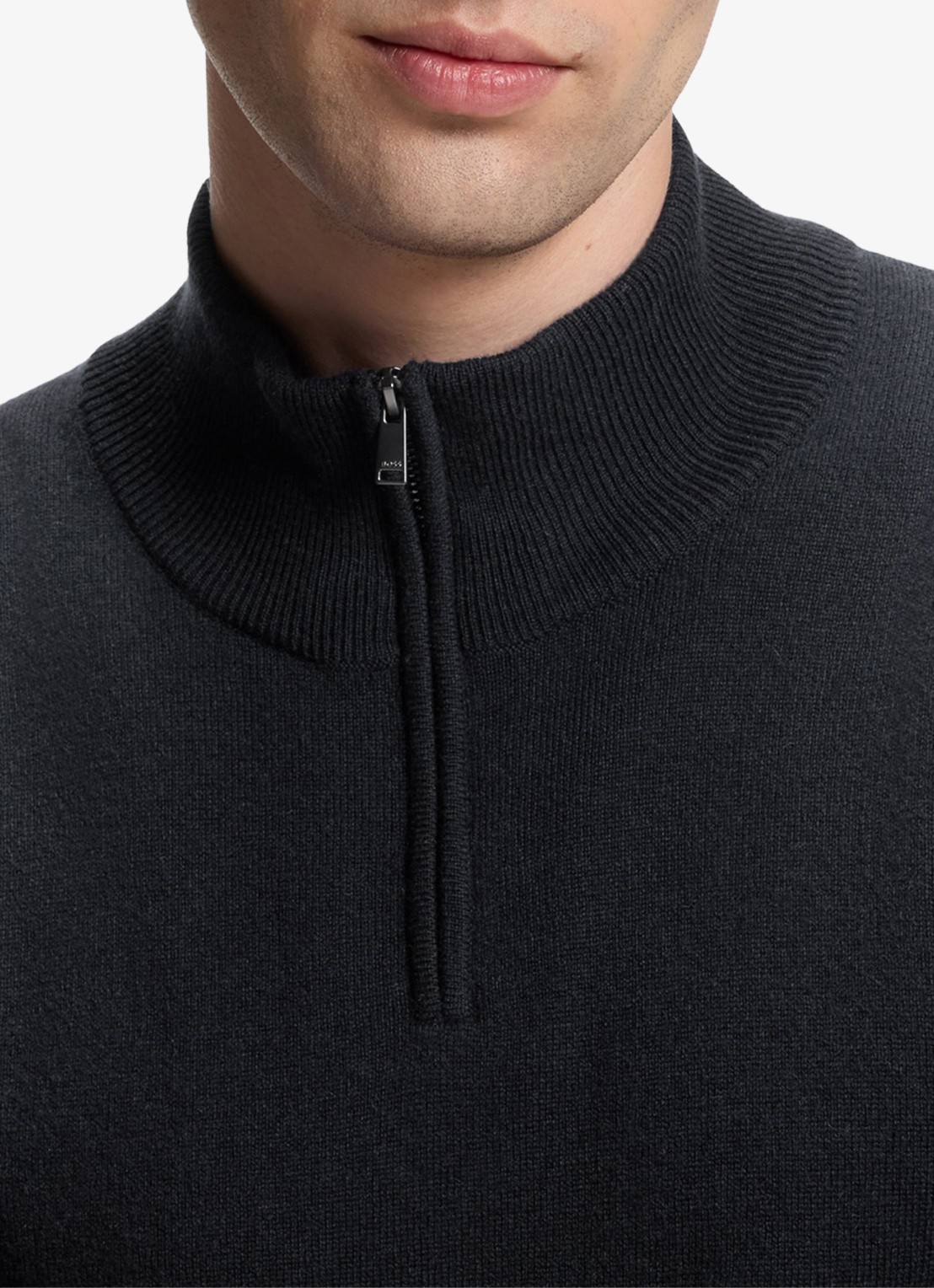 BOSS Fijngebreide trui met halve rits - detail 2 blauw
