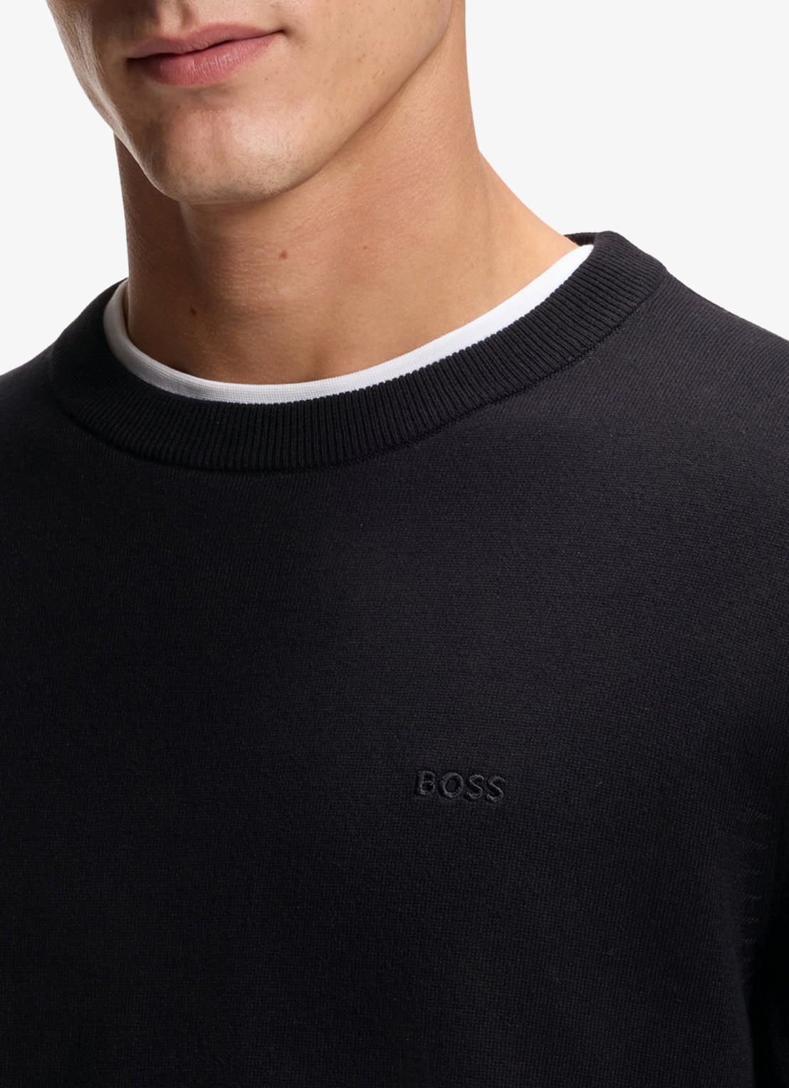 BOSS Fijngebreide trui met logo - detail 2 black-001 / zwart
