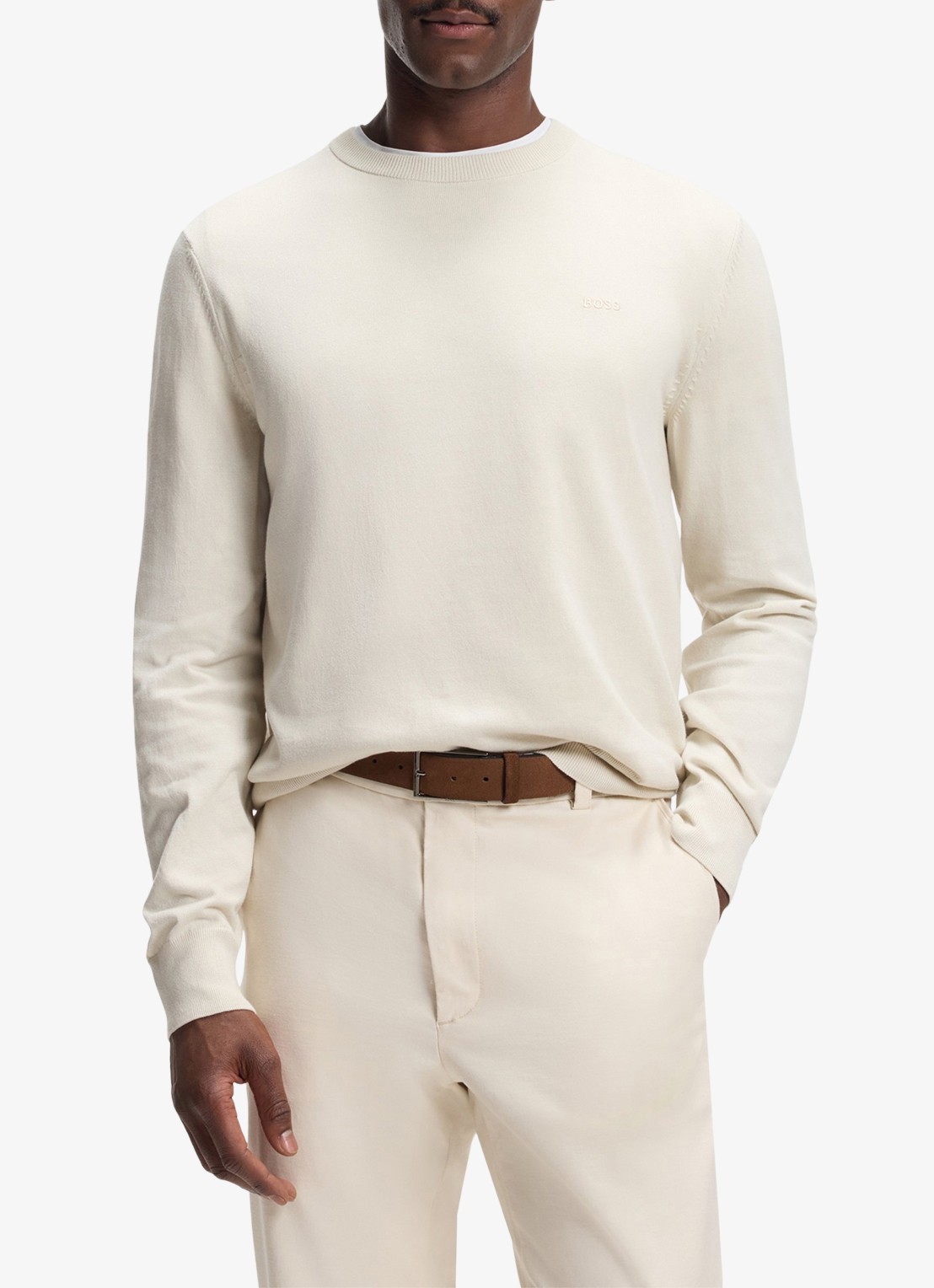 BOSS Fijngebreide trui met logo - detail 4 open white-131 / wit