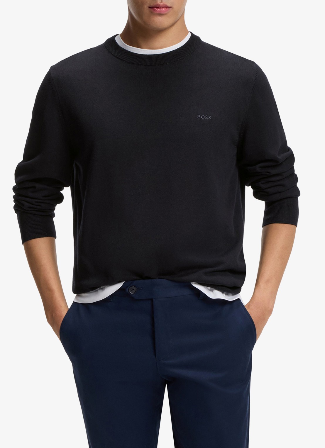 BOSS Fijngebreide trui met logo - detail 4 dark blue-404 / blauw