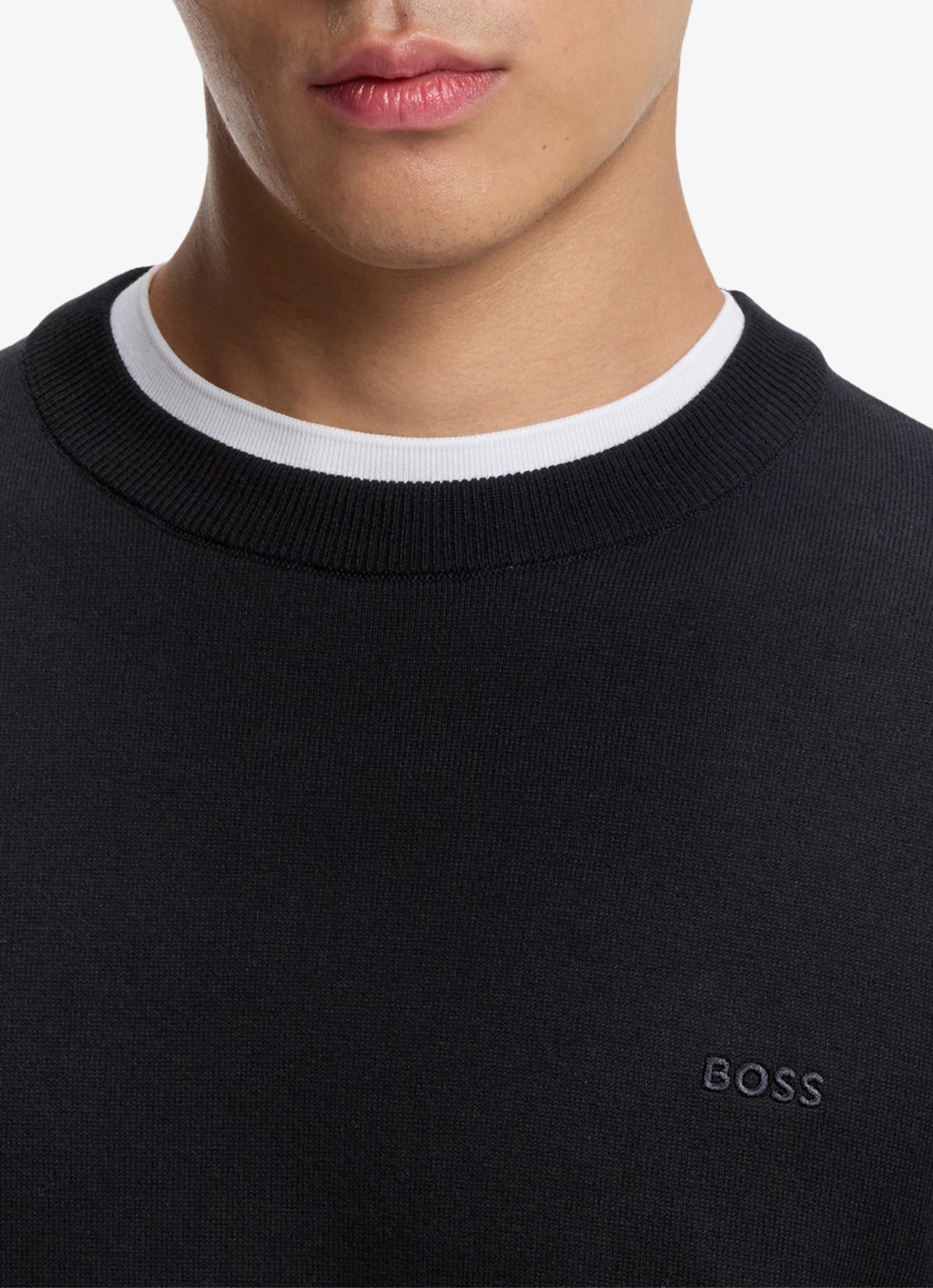 BOSS Fijngebreide trui met logo - detail 5 dark blue-404 / blauw