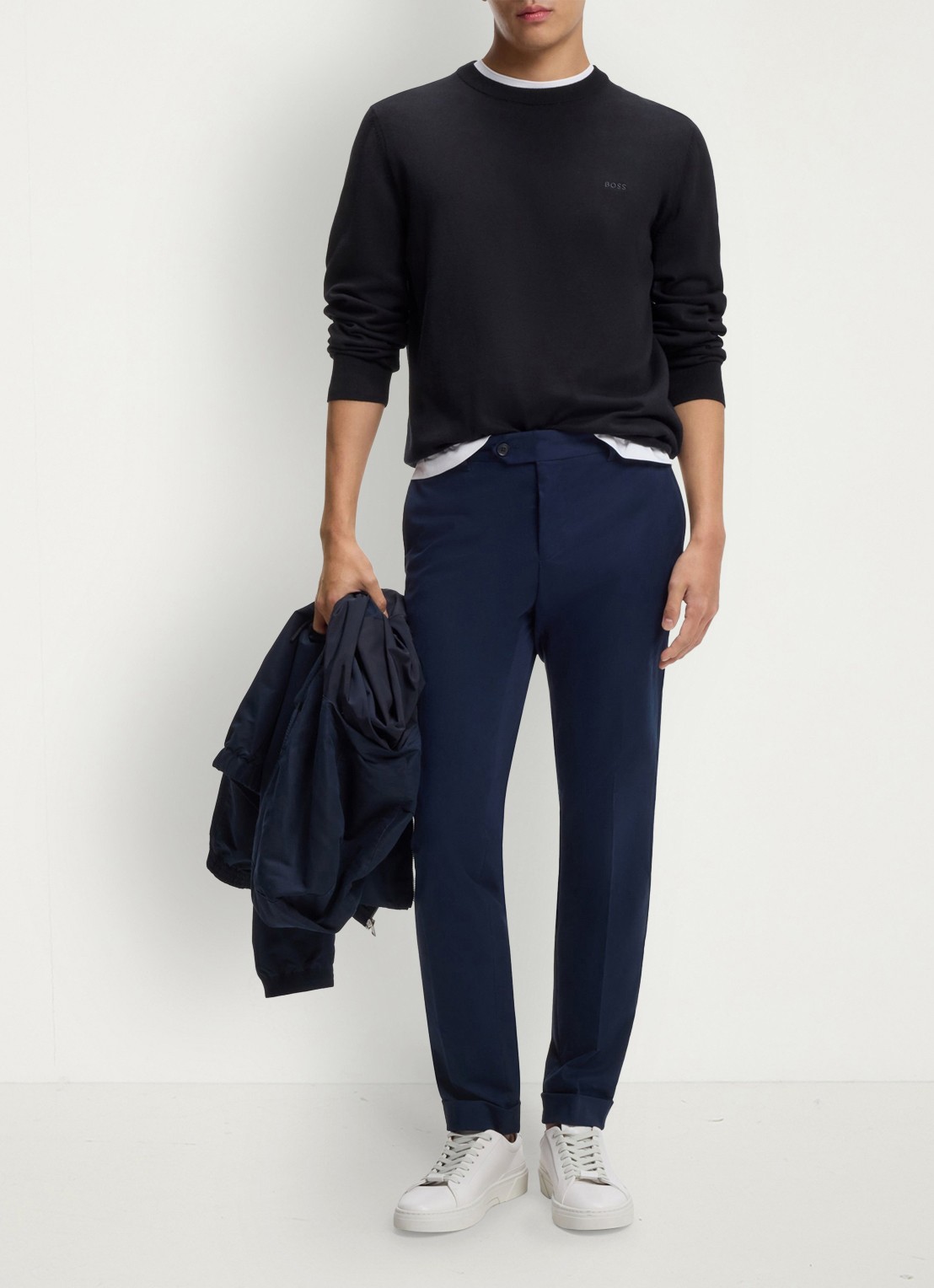 BOSS Fijngebreide trui met logo - voorkant 2 dark blue-404 / blauw